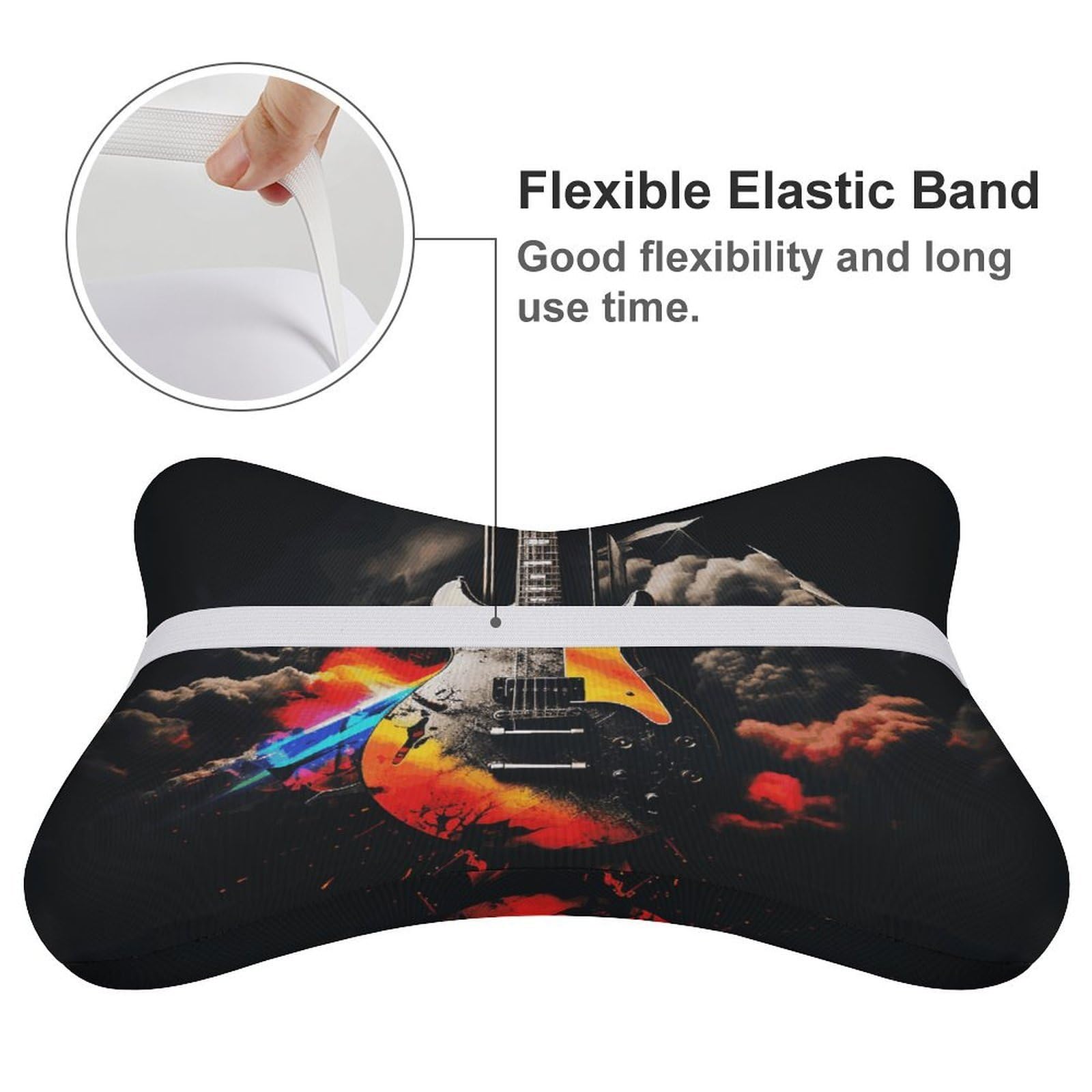 Cuscino per poggiatesta auto con musica rock, confezione da 2, cuscino per il collo con fodera rimovibile lavabile, cuscino da viaggio per auto, autobus, camion, comfort di guida