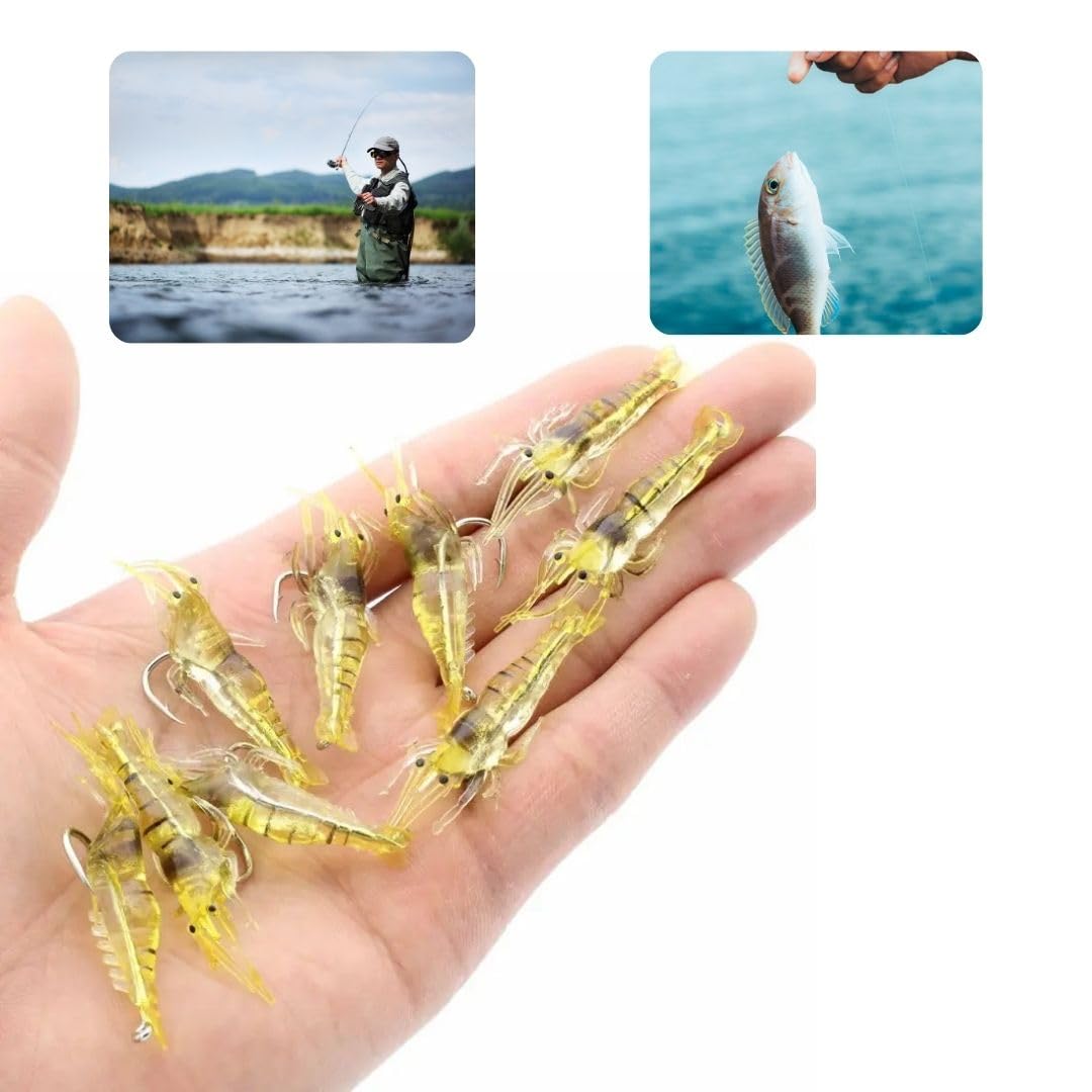 VAYINATO 10Pcs Soft Shrimp Fishing Lures with Hooks - Realistic Prawn Simulation Baits for Night Fishing & Competitive Angling - Scented Silicone Baits for Freshwater & Saltwater Fishing