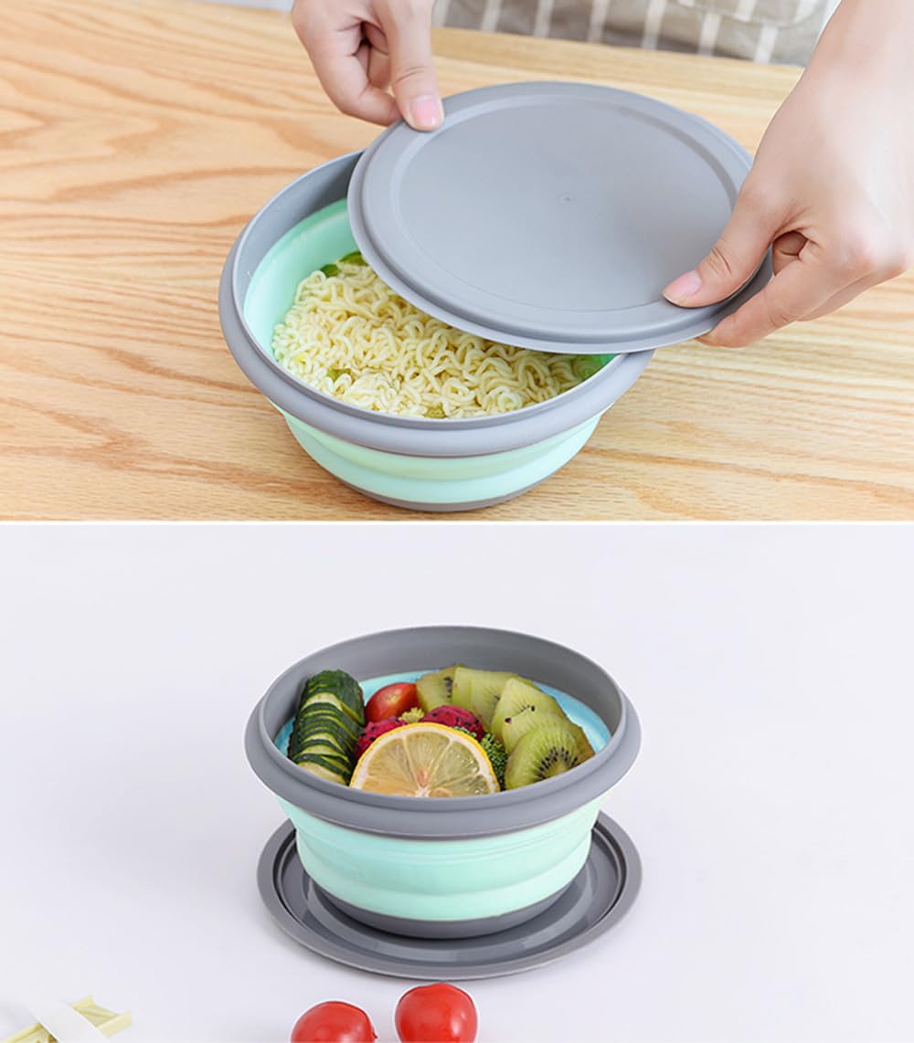 Ciotola pieghevole con coperchio, 3 pezzi, da campeggio, pieghevole, per insalata, portatile, pieghevole, per campeggio, escursioni, cucina, scuola all'aperto (verde)
