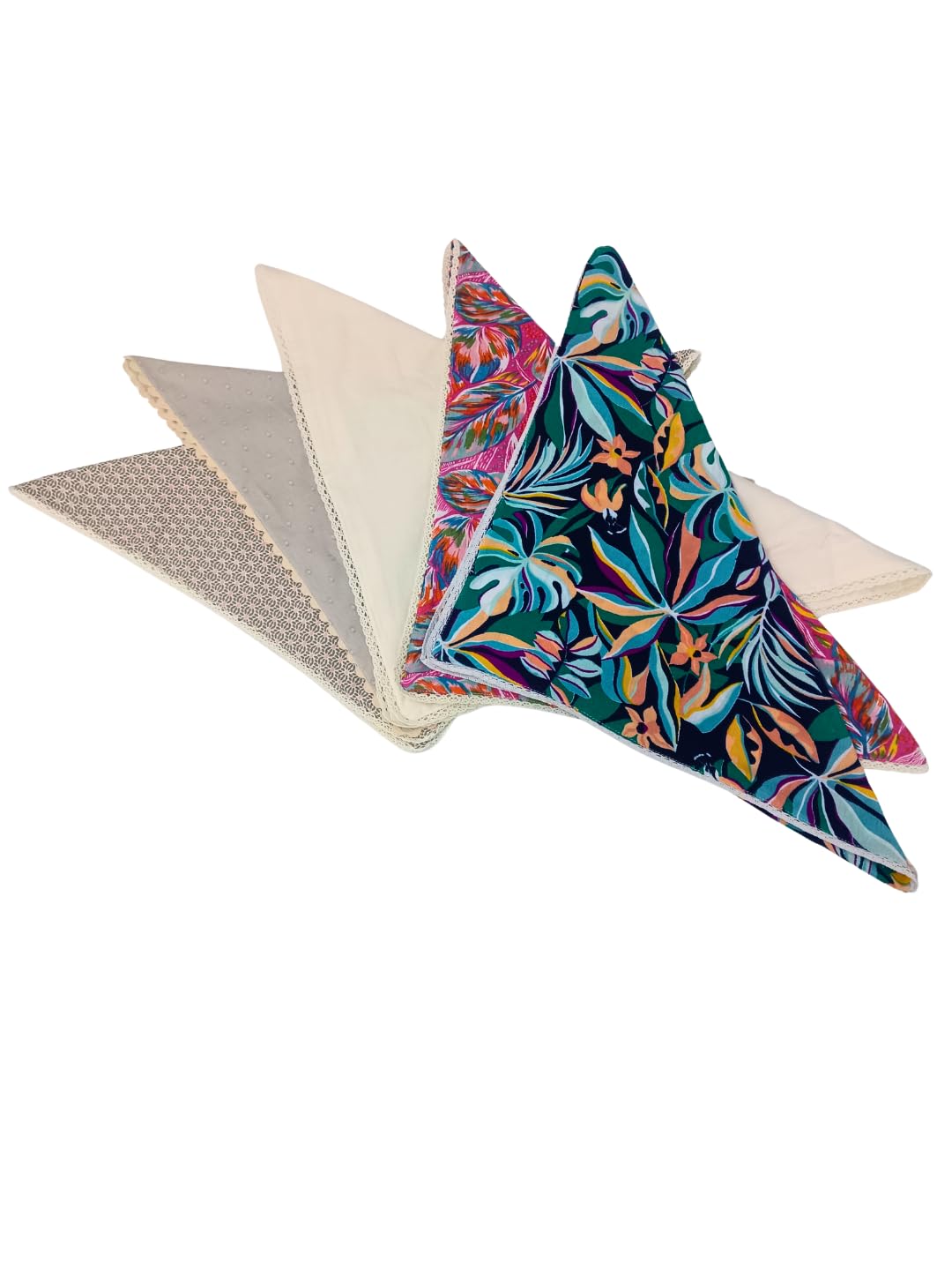 Cotton Multi-Prints Woven Handkerchief/Face Towel/Hankies for Women, Kids, Girls | Fashionable Floral Design | Two Layered Fabric Side Lace Design - Pack of 5 (Size - 42cm x 32 cm)-image-4