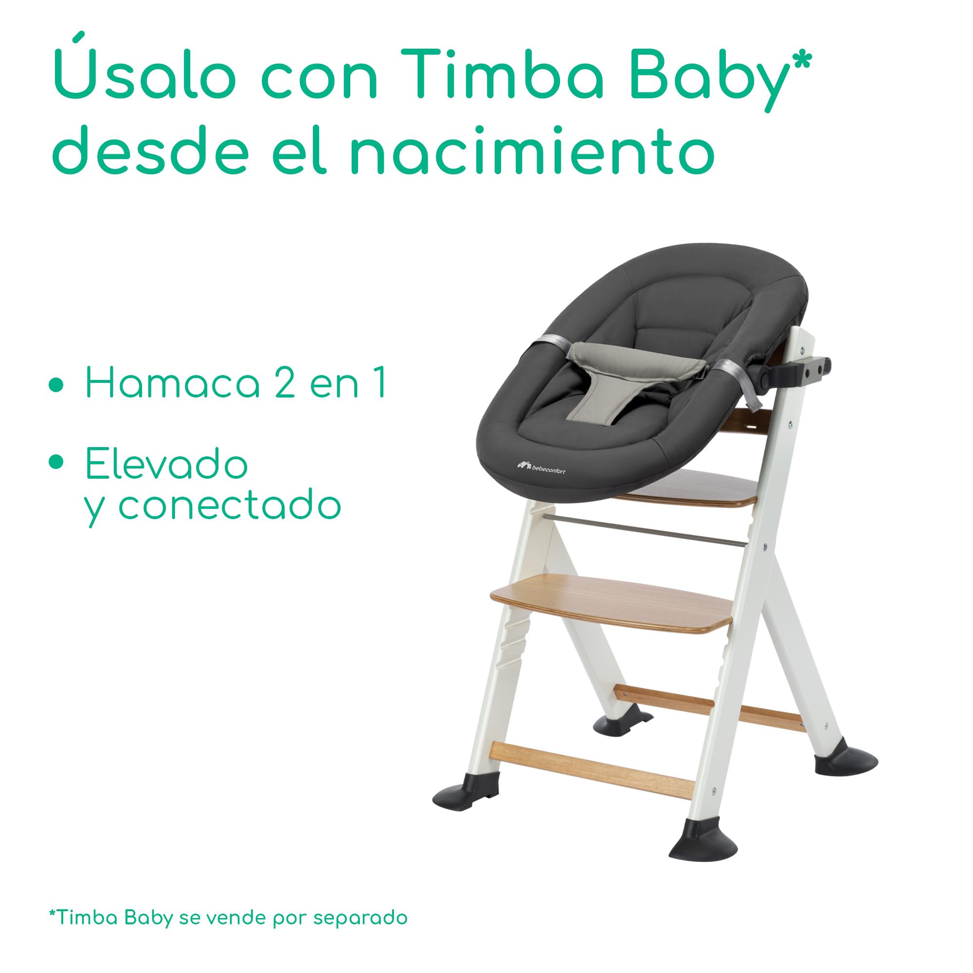 Bebeconfort Timba 2 con Cojín, Trona Bebé Evolutiva, Desde 6 meses hasta 110 kg, Silla Trona Bebé Comedor Ergonómica, Apta Todo Tipo Mesas, Bandeja Extraíble, Con Arnés, Natural Wood (Madera)+Beige