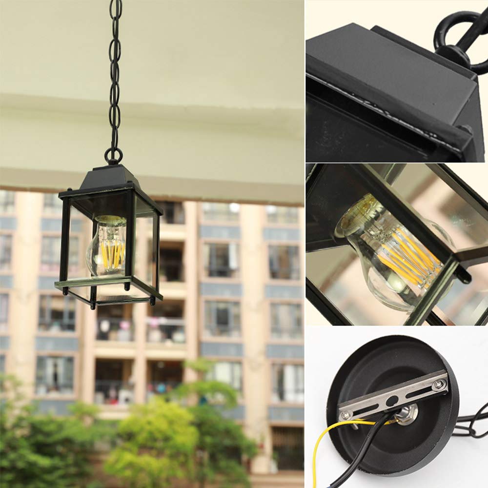 Mengjay Lampa wisząca w stylu retro, czarna, do użytku na zewnątrz, wodoszczelna, E27, z regulacją wysokości, aluminium, do jadalni, na balkon, dekoracyjny pawilon zewnętrzny