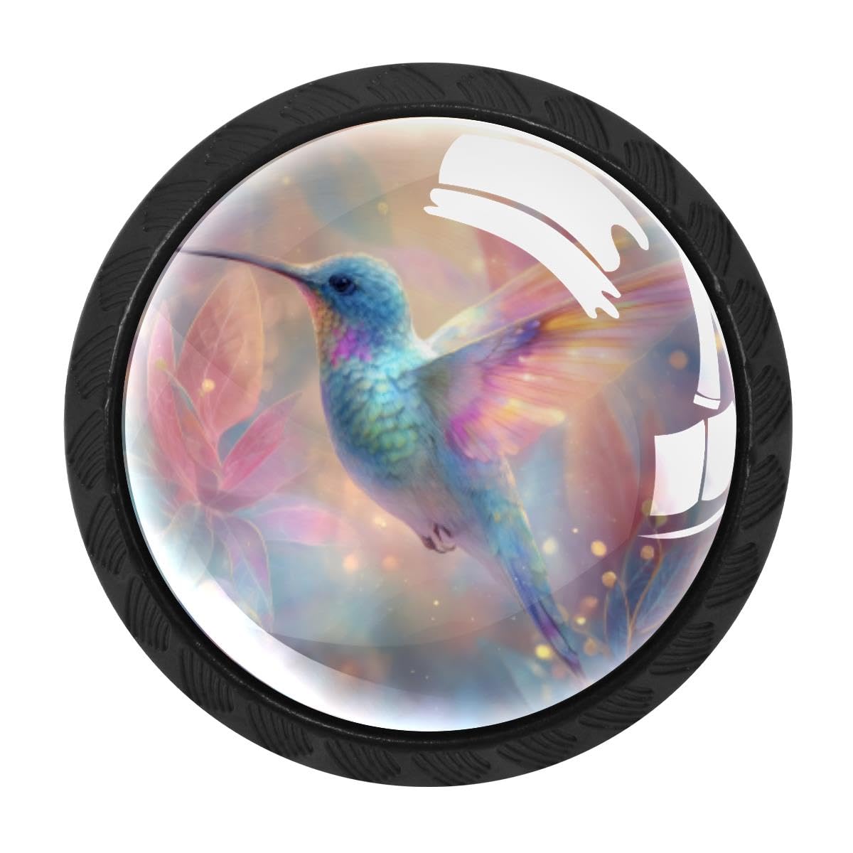 HEOEH 4 PCS Cabinet Knobs, Rainbow Hummingbird Drawer Knobs Dresser Handles