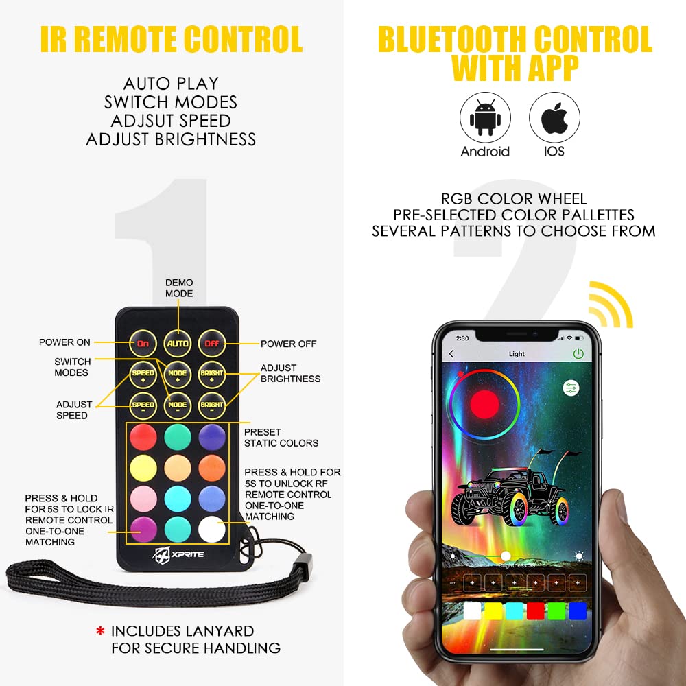 Select Stop Snapklik.com : 3FT 1PC RGB LED Whip Light, Remote & App Control DIY Chg ...