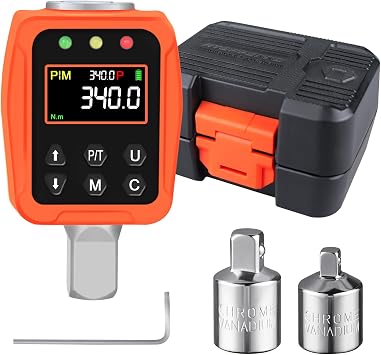 ATsafepro Digital Torque Adapter 1/2" 17-340 Nm,Digital Torque Wrench with Colour LCD Display with Buzzer, 1/4  & 3/8  Adapters for Car & Motorcycle Maintenance