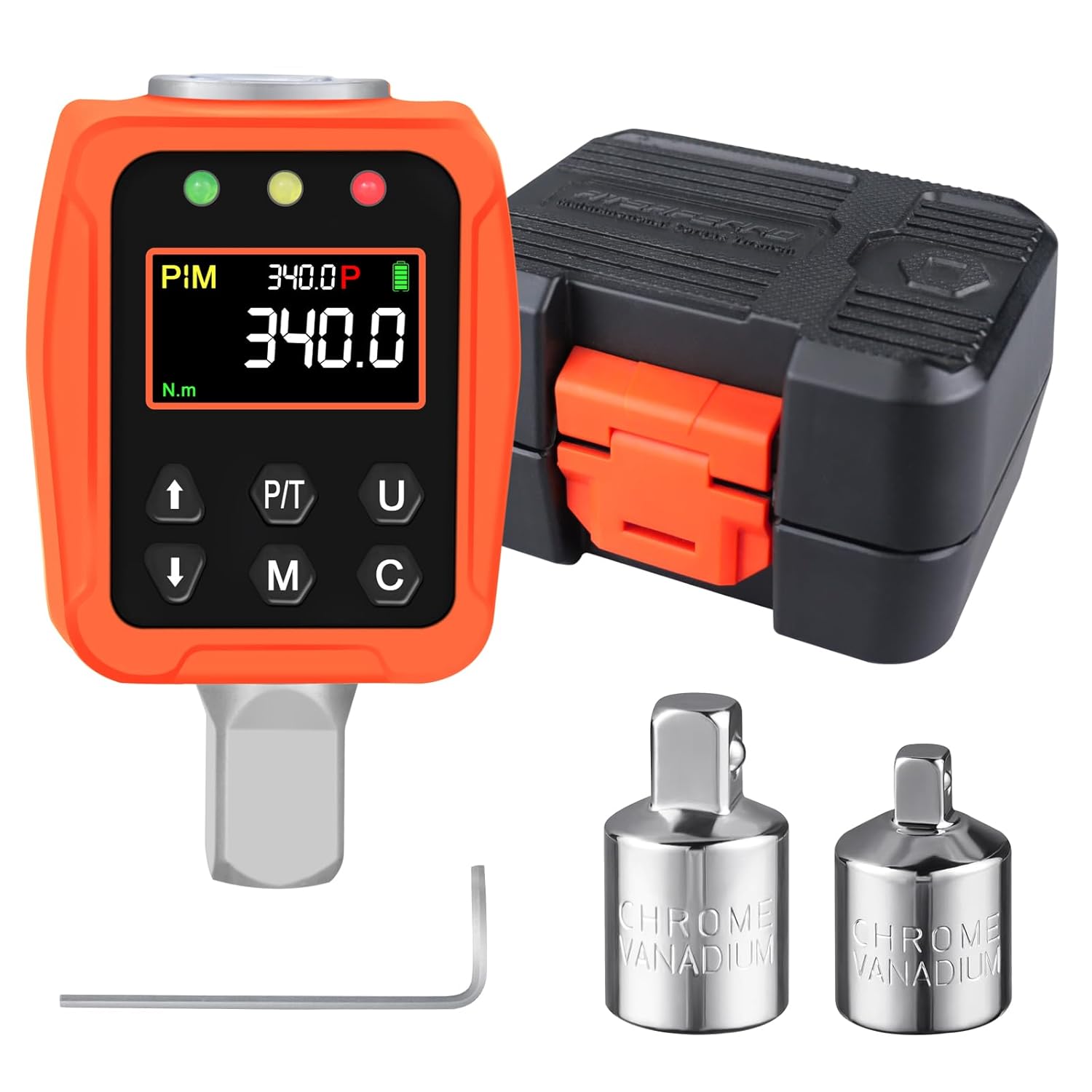 1/2" Digital Torque Adapter - 12.5-250 Ft-Lb, Converts Any 1/2" Ratchet tool to Torque Wrench, Electronic Torque Converter with 3/8" & 1/4" Adapters, Buzzer & LED Alerts, for Bike, Motorcycle & Car