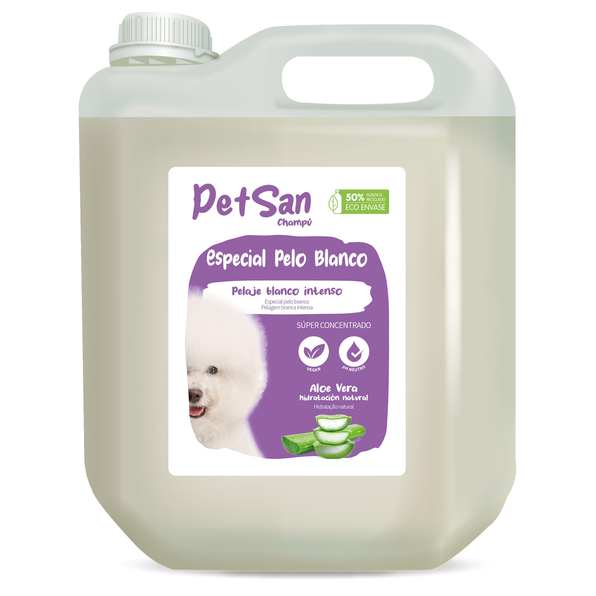 ICA CHPG21 - Shampoo Speciale per Capelli Bianchi con Aloe Vera, per Cani, PH Neutro, Pelo Bianco Intenso e Brillante, con fragranza Talco, 5 l