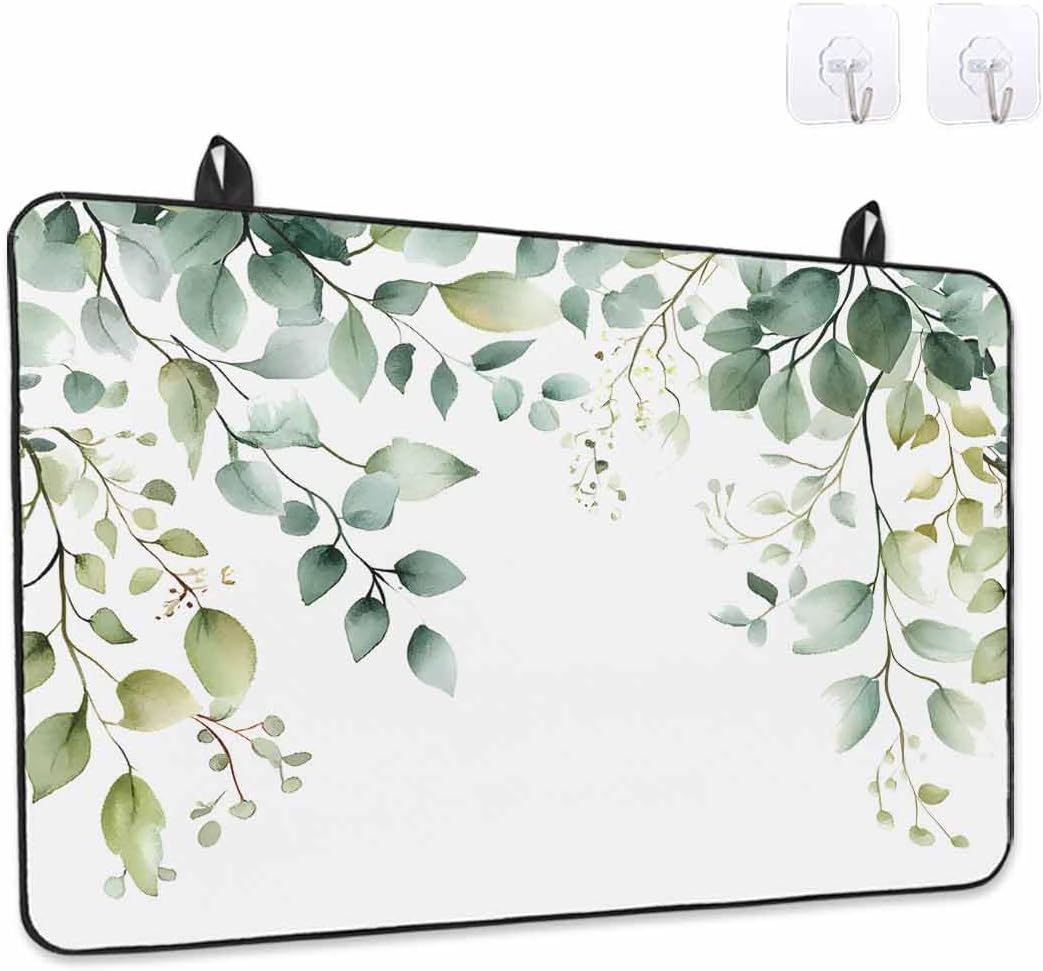 Stove Cover for Electric Stove 24x21 Inch Green Eucalyptus Leaf Stove Top Cover Watercolor Leaf Glass Cooktop Covers Anti-Slip & Heat Resistant Countertop Protector Home Kitchen Decor