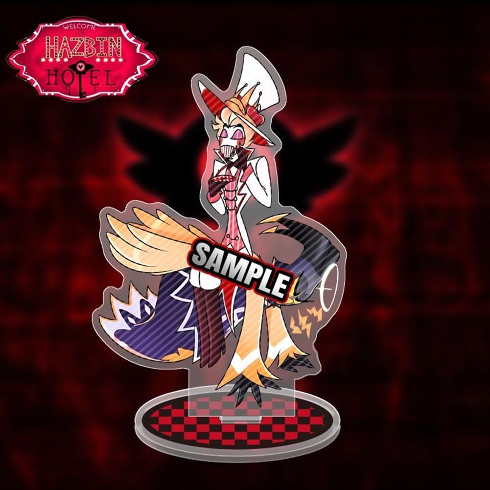 Figura Acrilica 15 Cm Hazbin Hotel - Alastor E Angel Dust, Standee Fronte/Retro, Decorazione Da Scrivania
