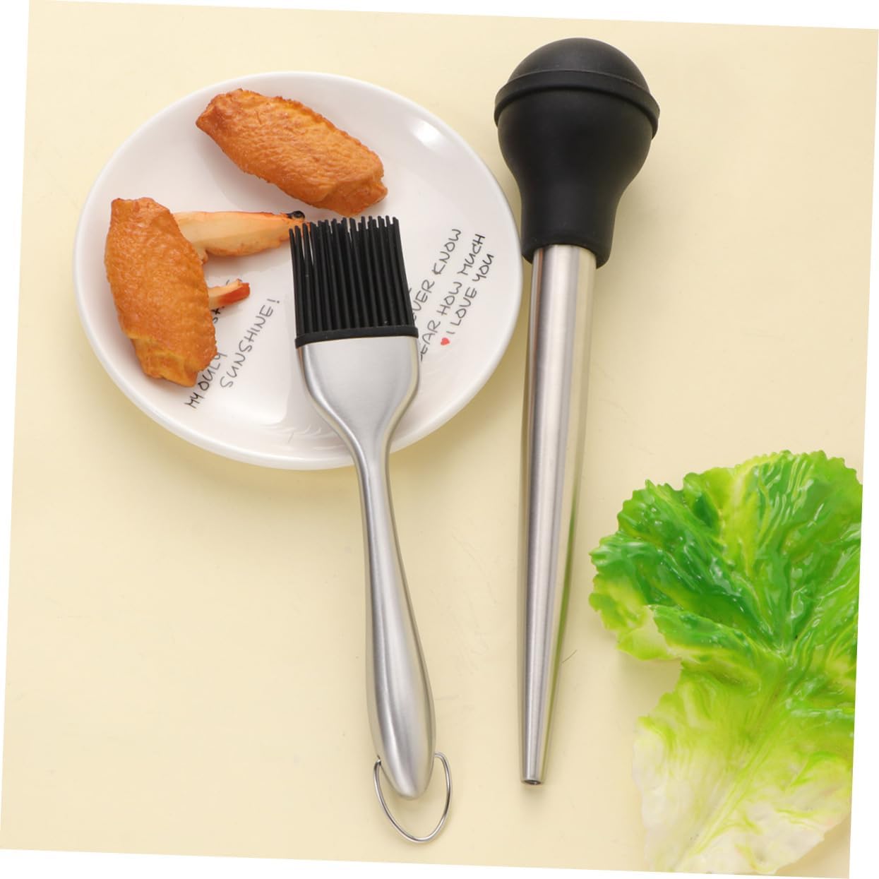 STOBAZA 4pcs Stainless Steel Turkey Baster Set Oil Brush and Drip Tube Food-grade Silicone Seasoning Pump for Bbq and Kitchen Use Includes Cleaning Brush Black