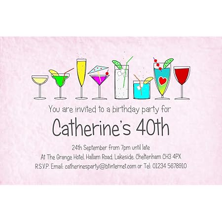 The Save The Date People 50 Party Invitations Personalised For You Cocktail Birthday Invites For 18th 21st 30th 40th 50th 60th 70th 80th 90th For Any Age With Free Envelopes