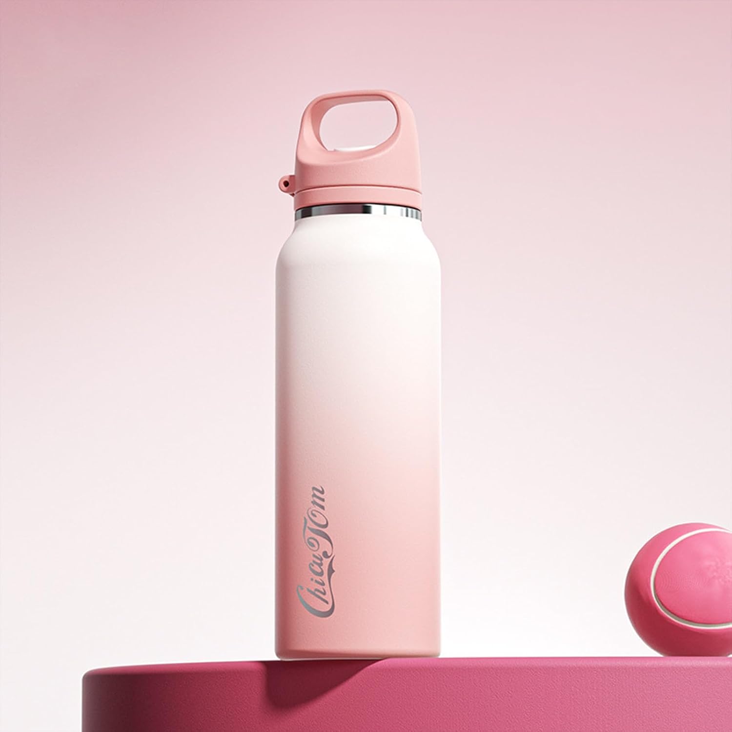 Vacuum Cup Keep Coffee Hot/Cold 12h Long Time, Lock Lid 100% Leakproof Insulated Water Bottle Burckle Car Holder Tumbler, Easy Carried, 20oz Pink