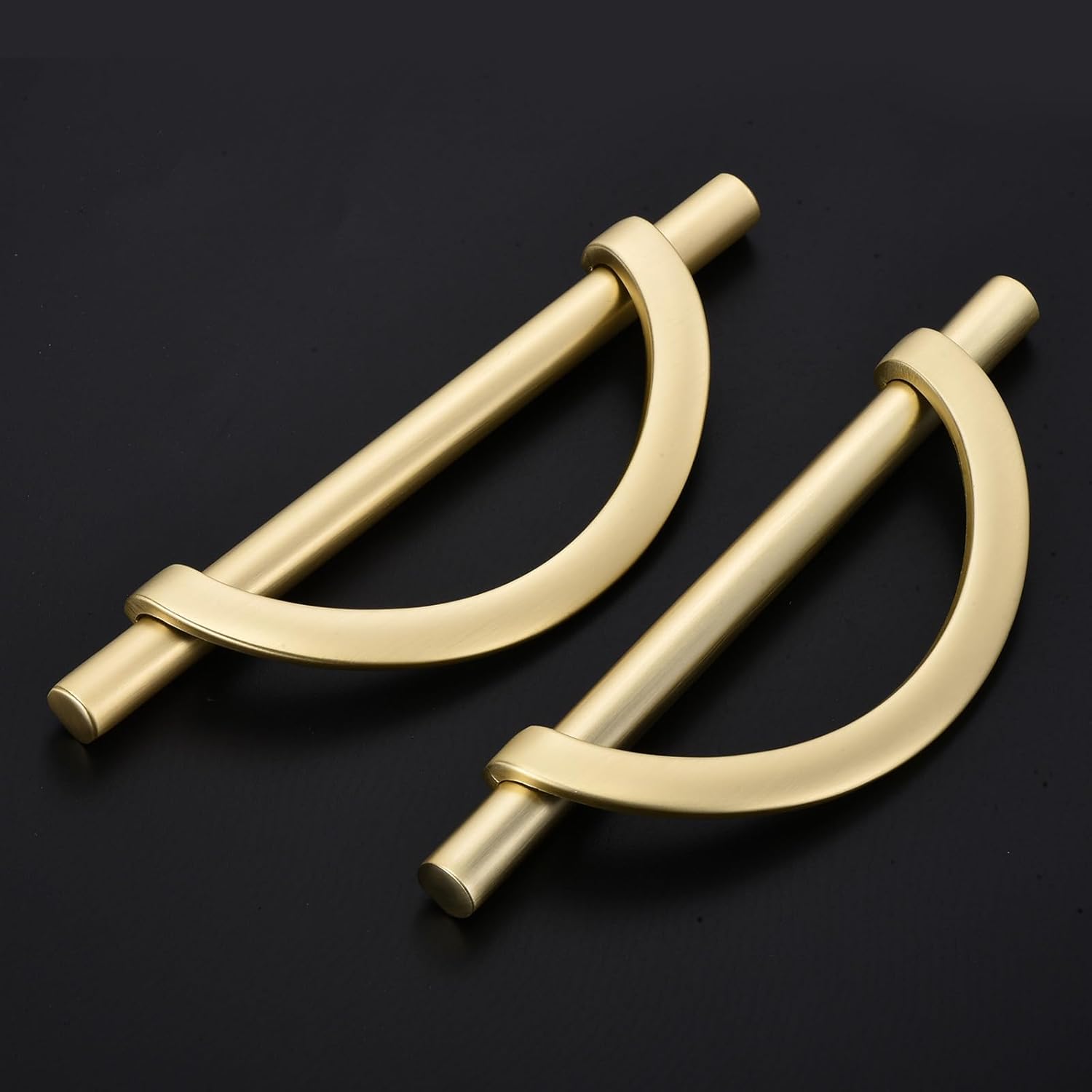 uxcell 6 Pack Half Moon Cabinet Pulls, Brushed Gold Kitchen Cabinet Handles, 5 Inch(128MM) Hole Centers for Cabinets Cupboard Handles Drawer Pulls