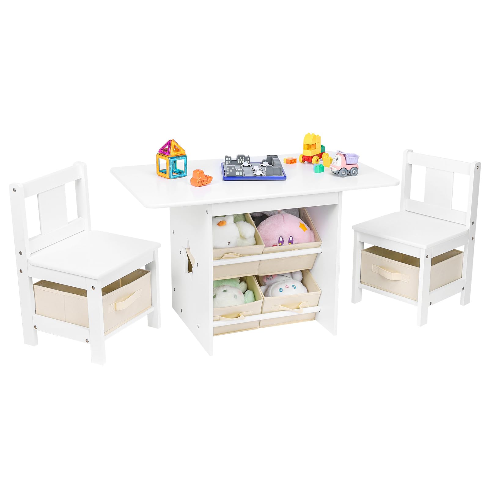 Yorbay Kindertisch mit 2 Stühlen Holz: 3 teilige Kindersitzgruppe mit Stauraum - Multifunktionaler Kinder Tisch Stuhl Set Sitzgruppe für ab 3 Jahre - Maltisch Spieltisch für Kinderzimmer