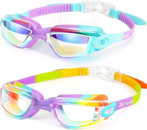 Freela Gafas de natación para niños, paquete de 2 gafas de natación para niños de 3 a 14 años, gafas de natación para niños y niñas, antivaho con