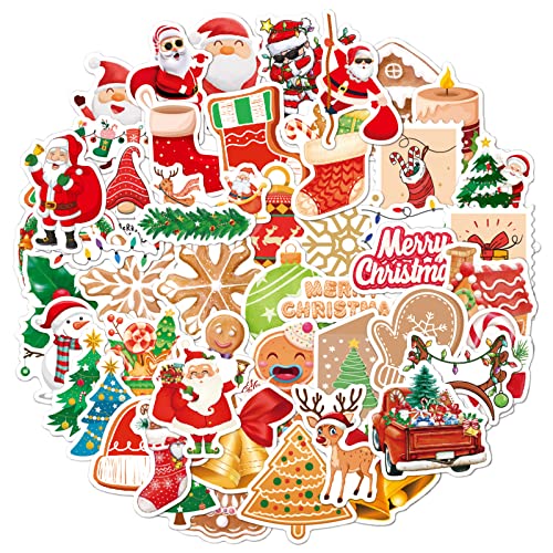 HENGBIRD Weihnachtsaufkleber 50 Stück Weihnachts Sticker Set mit verschiedenen Motiven selbstklebende Deko Aufkleber für Laptop Wasserflasche Handyhülle Geschenkverpackung Grußkarte und DIY Bast