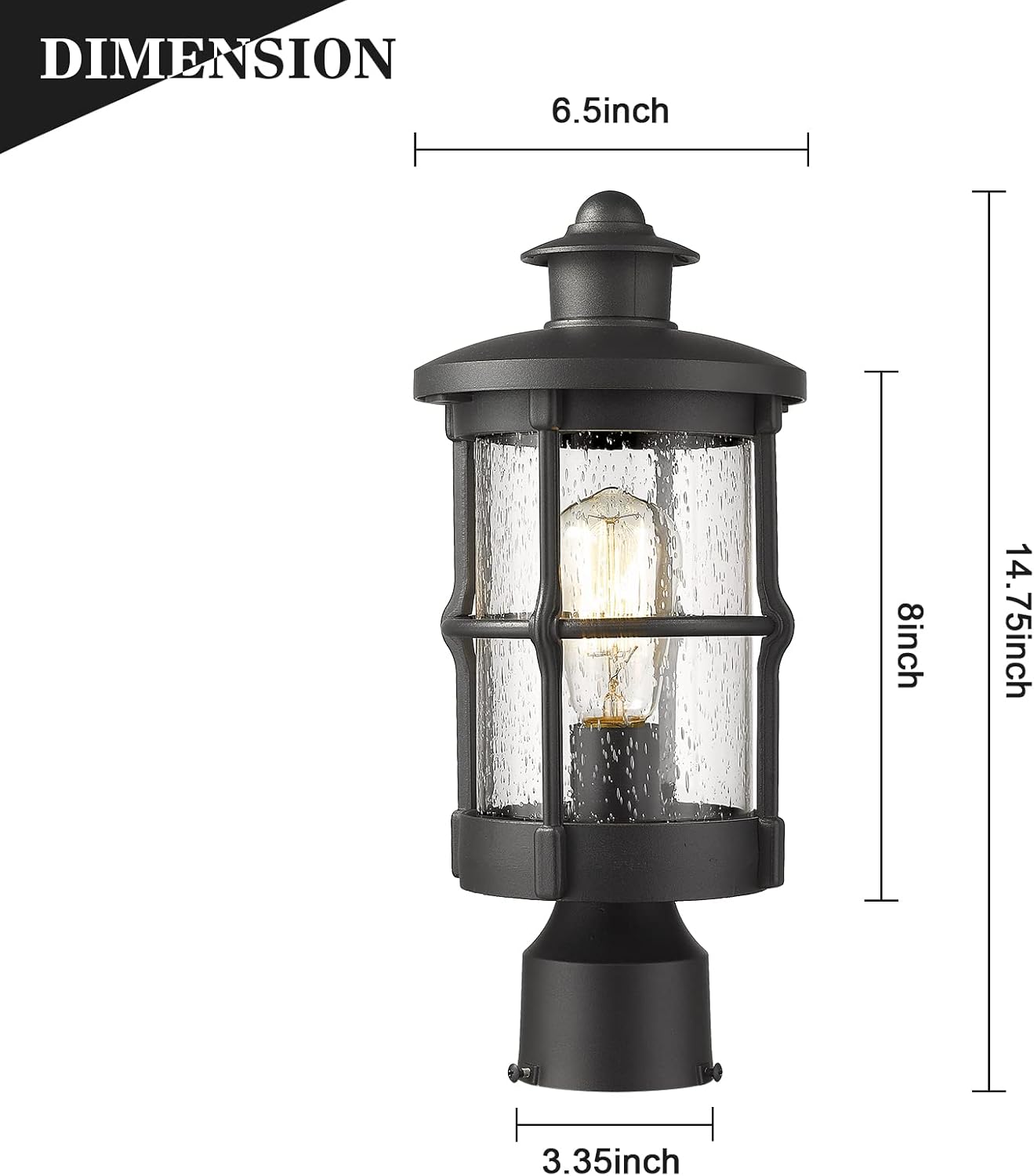 Outdoor Post Lights, Exterior Post Sconce, Outdoor Lamp, Pathway Post Lighting Fixture, Patio Pillar Light in Black Finish with Seeded Glass