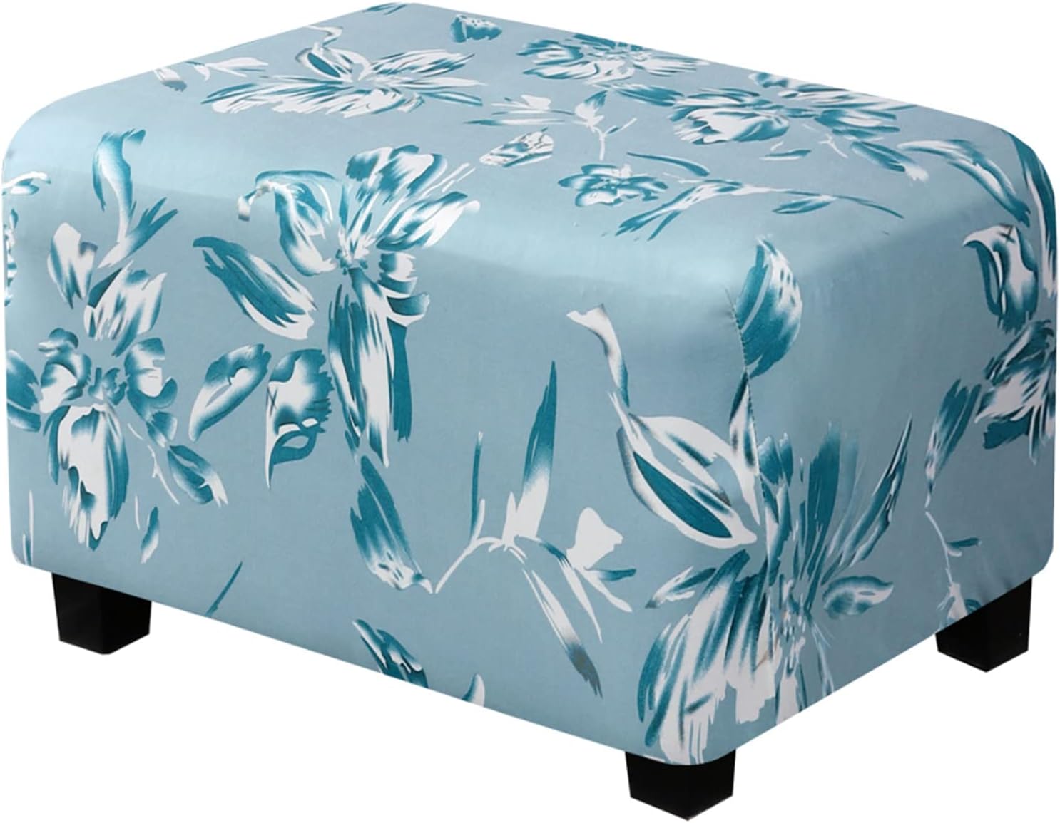 Rectangle Ottoman Cover – Stretchable Slipcover with Lily Flower Print, Non-Slip Fabric for Footstool, Pouf, or Bench Machine Washable (Camel, Large)