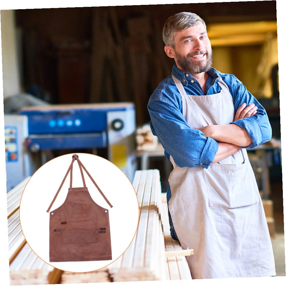 Arbeitsschürze aus Gewachstem Canvas mit Werkzeugtaschen Gekreuzten Trägern und Schnappverschluss für Holzarbeiten und Gartenarbeit