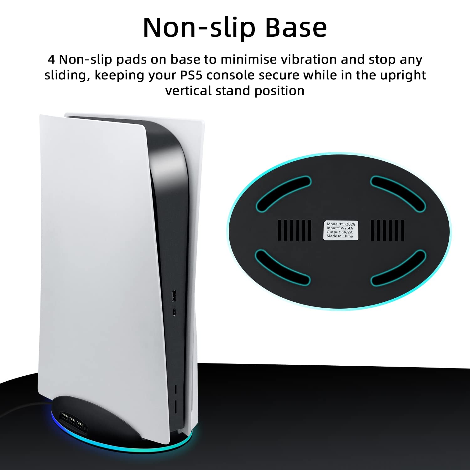 Mcbazel PS5 Standfuß RGB Vertikale Ständer Halterung mit USB2.0 Hub Ladeanschlüssen Kompatibel mit PS5 UHD & Digital Edition Konsolen - Schwarz (Nicht für PS5 Slim/Pro)