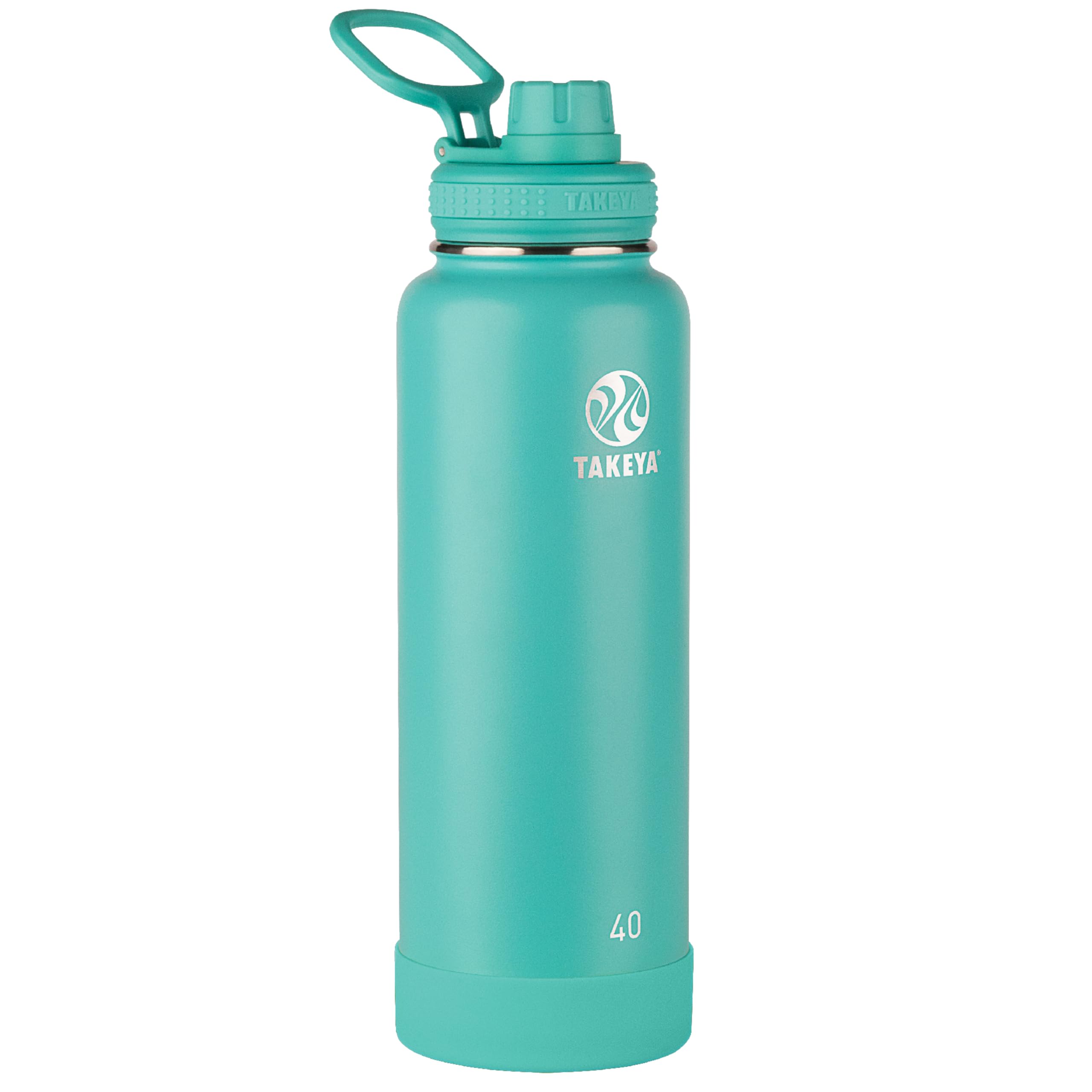 Takeya Actives Stainless Steel Water Bottle, Insulated Spout Lid, Keeps Drinks Cold 24 Hrs, Leakproof, Durable, Dishwasher Safe, Ideal for Gym, Travel, Fits Most Cup Holders, 40 oz/Teal