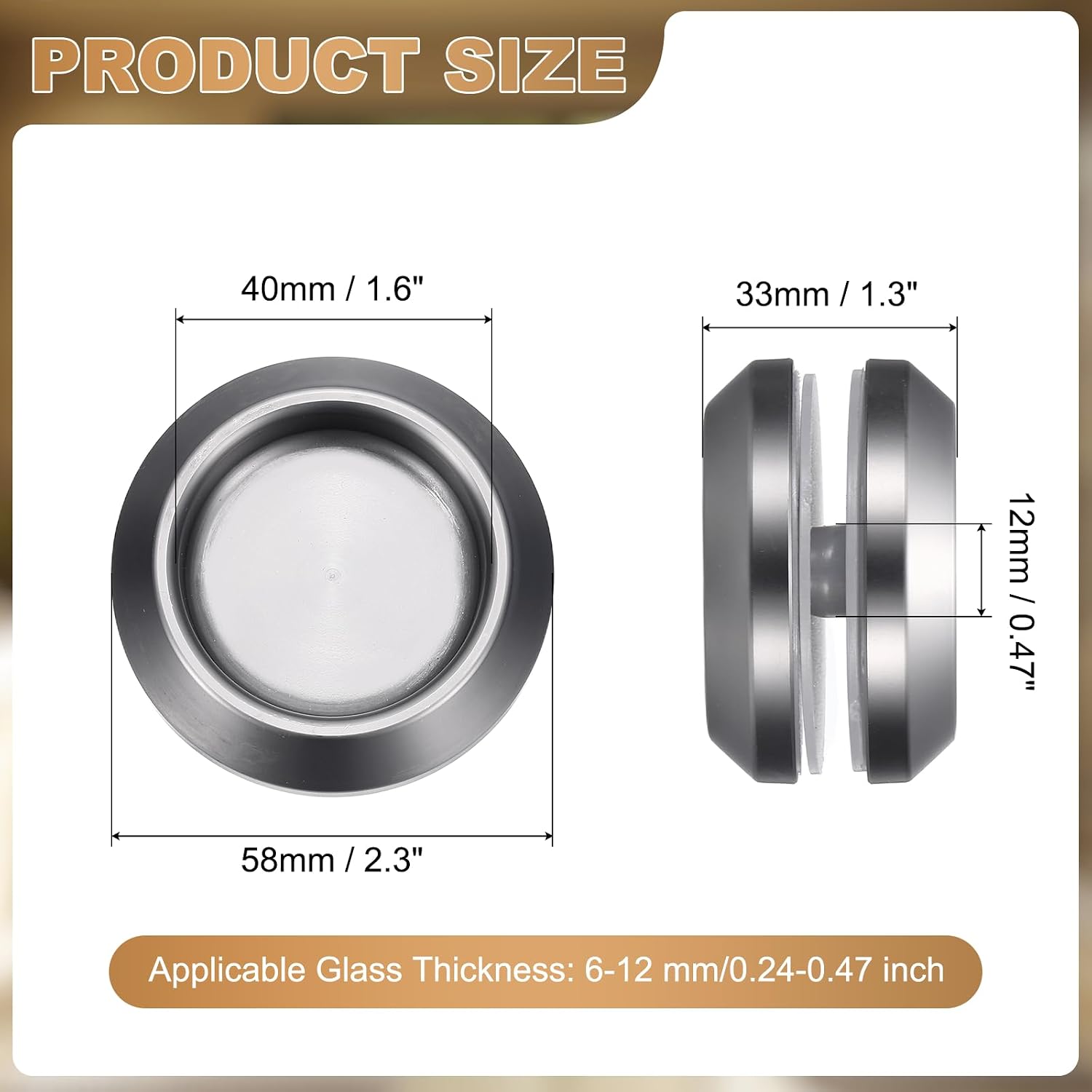 uxcell Round Glass Sliding Door Handles, 304 Stainless Steel Back-to-Back Bathroom Handle Pull Knob with Screw for Shower Balcony Office Sliding Doors Cabinets, Grey