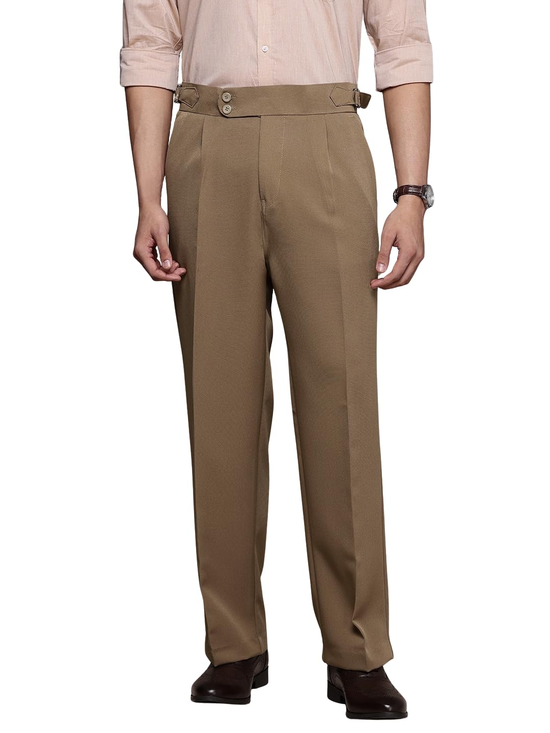 Tokyo Talkies Men's Comfort Fit Stretch Gurkha Pants Trouser in neutral