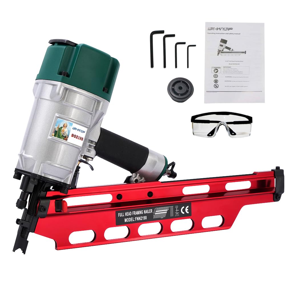 Mexican Style 9021NS Framing Nailer 21 Degree 3-1/2" with Depth Adjustment Professional Air Nail Gun, San Judas Tadeo