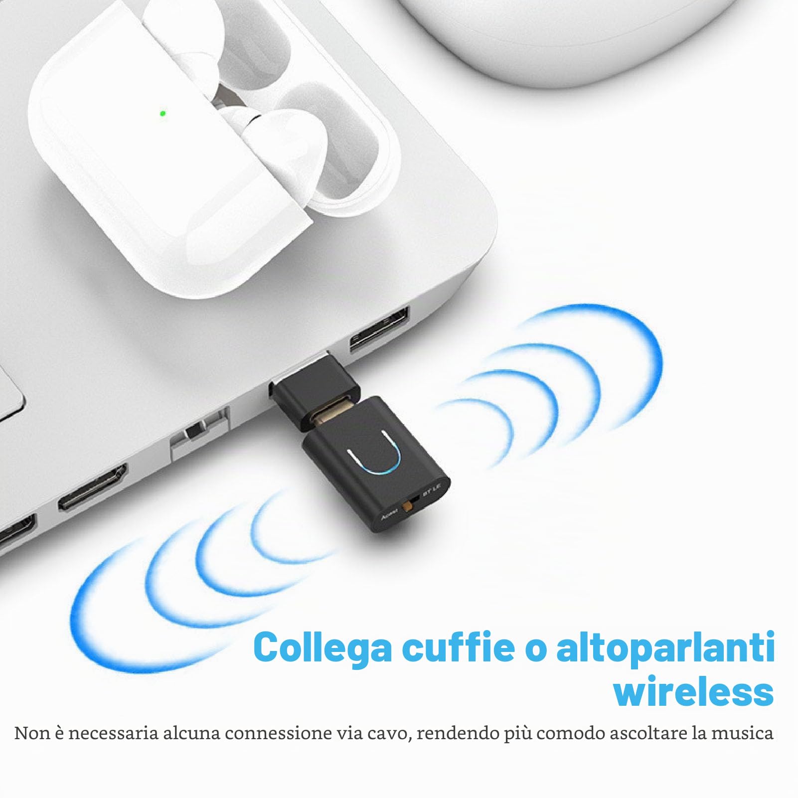 Adattatore audio USB C aptX 5.4 Bluetooth USB Audio trasmettitore per LE Audio con funzione vivavoce, adattatore musicale per PC, laptop, tablet, cuffie plug and play