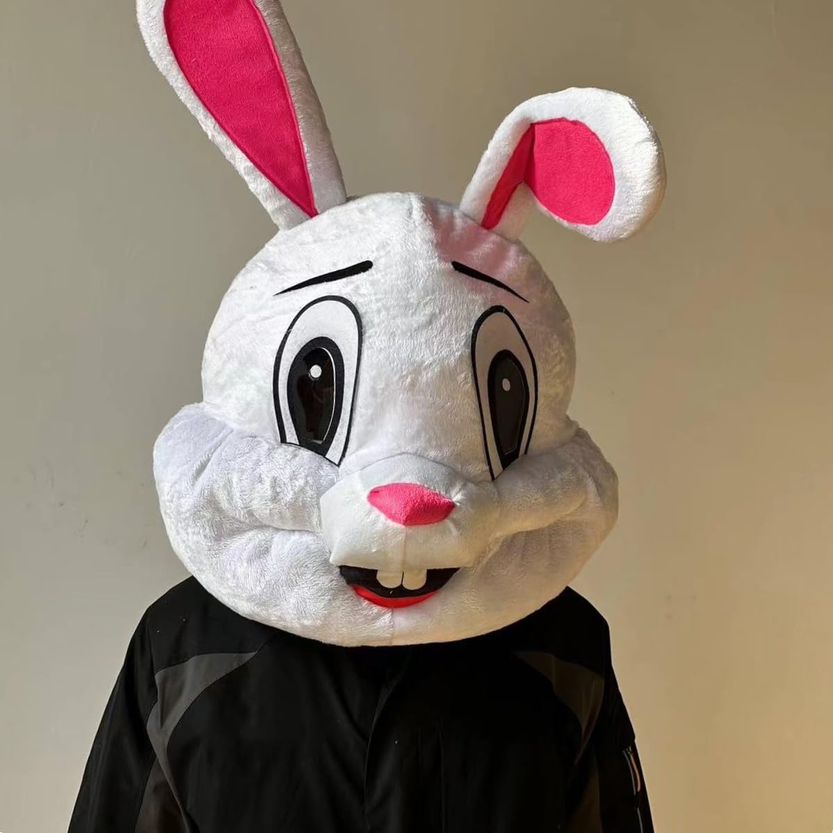 Plush Easter Bunny Mascot Head Rabbit Animal Mask Halloween Festival, White - Image 2