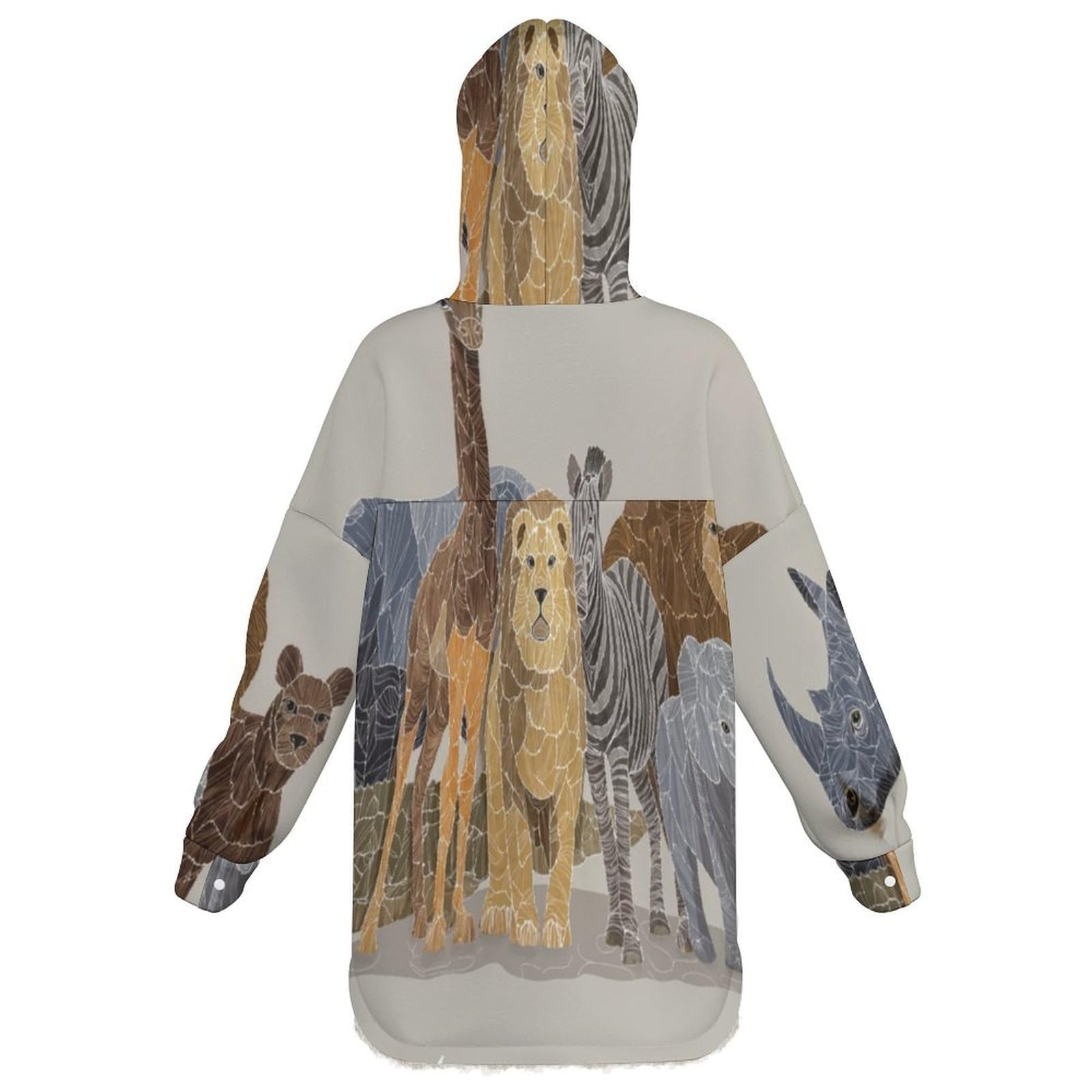 Sudadera Invierno con Capucha de Forro Polar Mujer Elefante, Rinoceronte, Jirafa Cálido Hoodies a Manga Larga Felpa Sudadera con Bolsillos, Beige