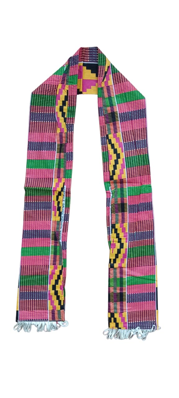 New! African Kente Cloth Print Scarf Stole Pink With White Tassels