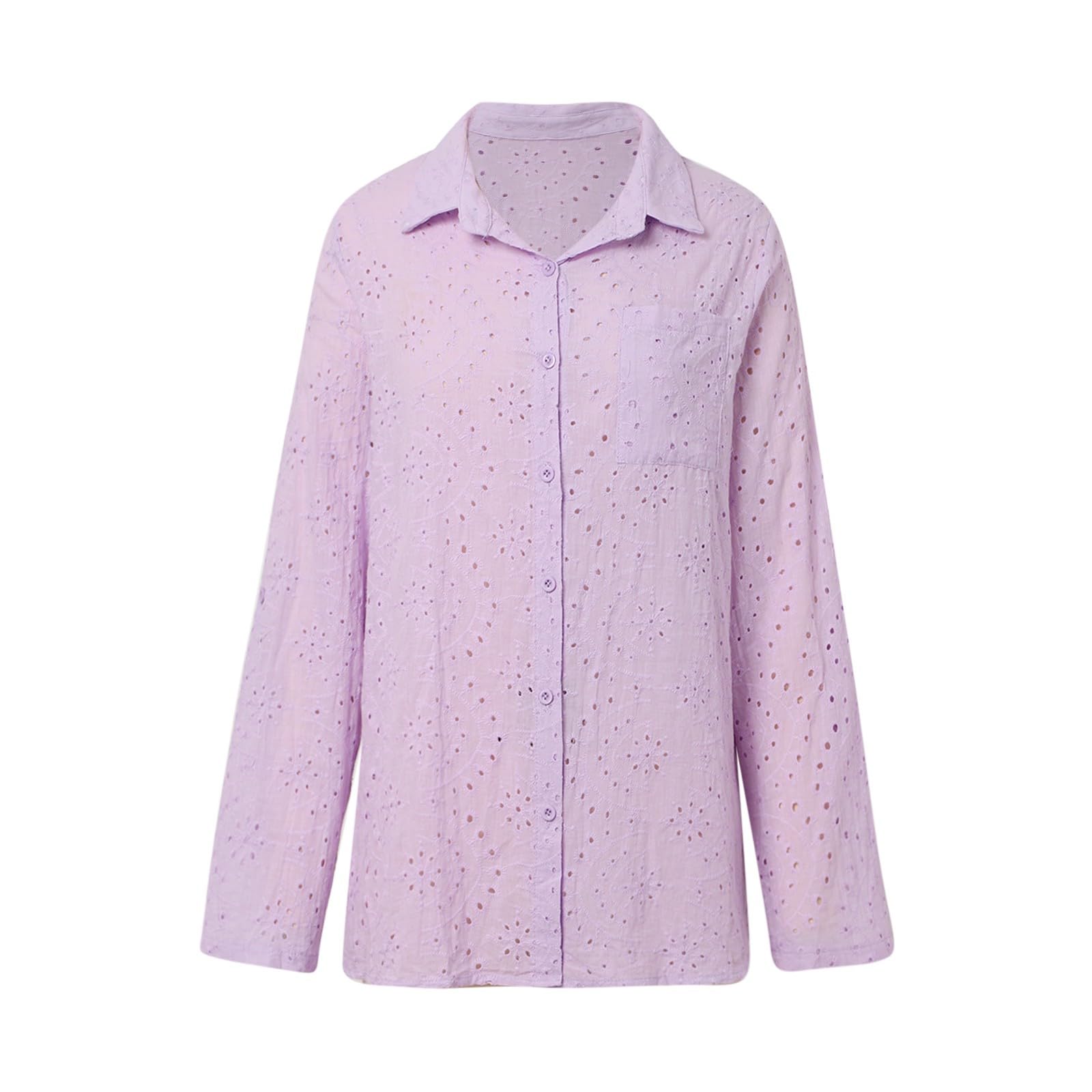 Camisa de lino de gran tamaño con botones para mujer, a la moda, manga larga, cuello, ligera, de lino, algodón, para verano, unicolor, casual, trajes de muselina, ajuste holgado, bordada