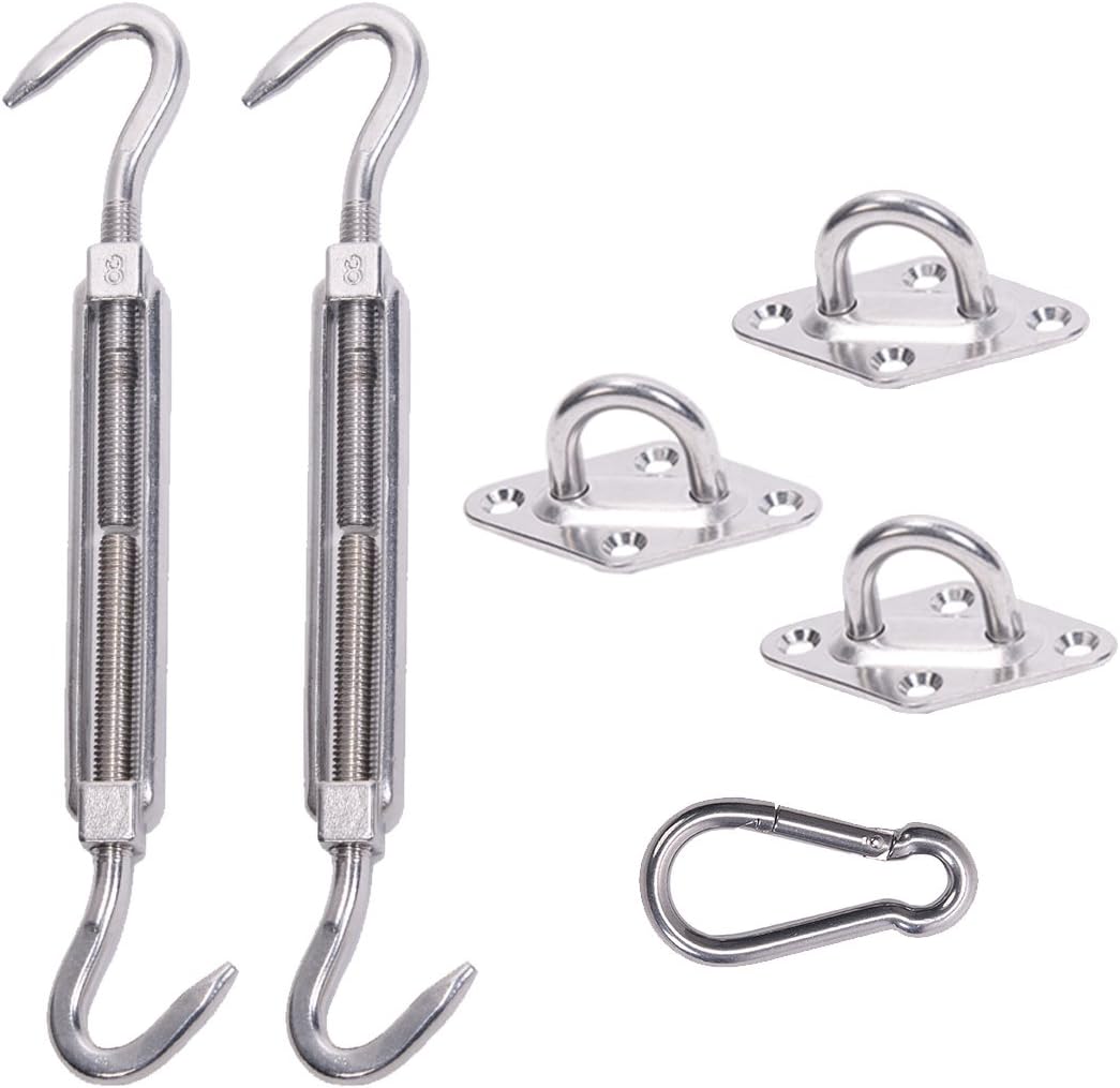 Sunnylaxx Shade Sail Hardware Kit for Triangle Sun Shade Sail Installation, Silver