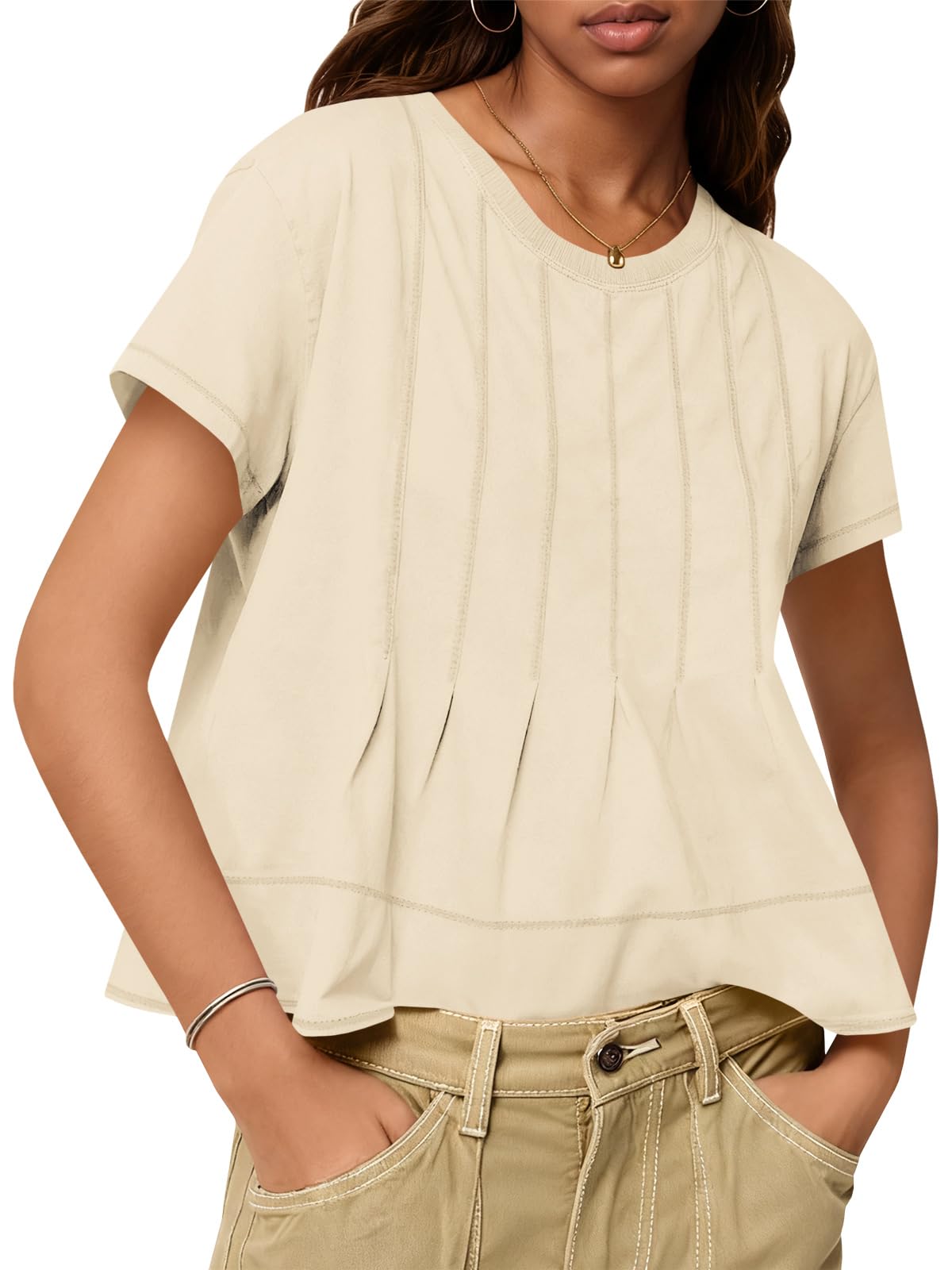Tankaneo Womens Babydoll Tops Short Sleeve Pelum Summer T-Shirts