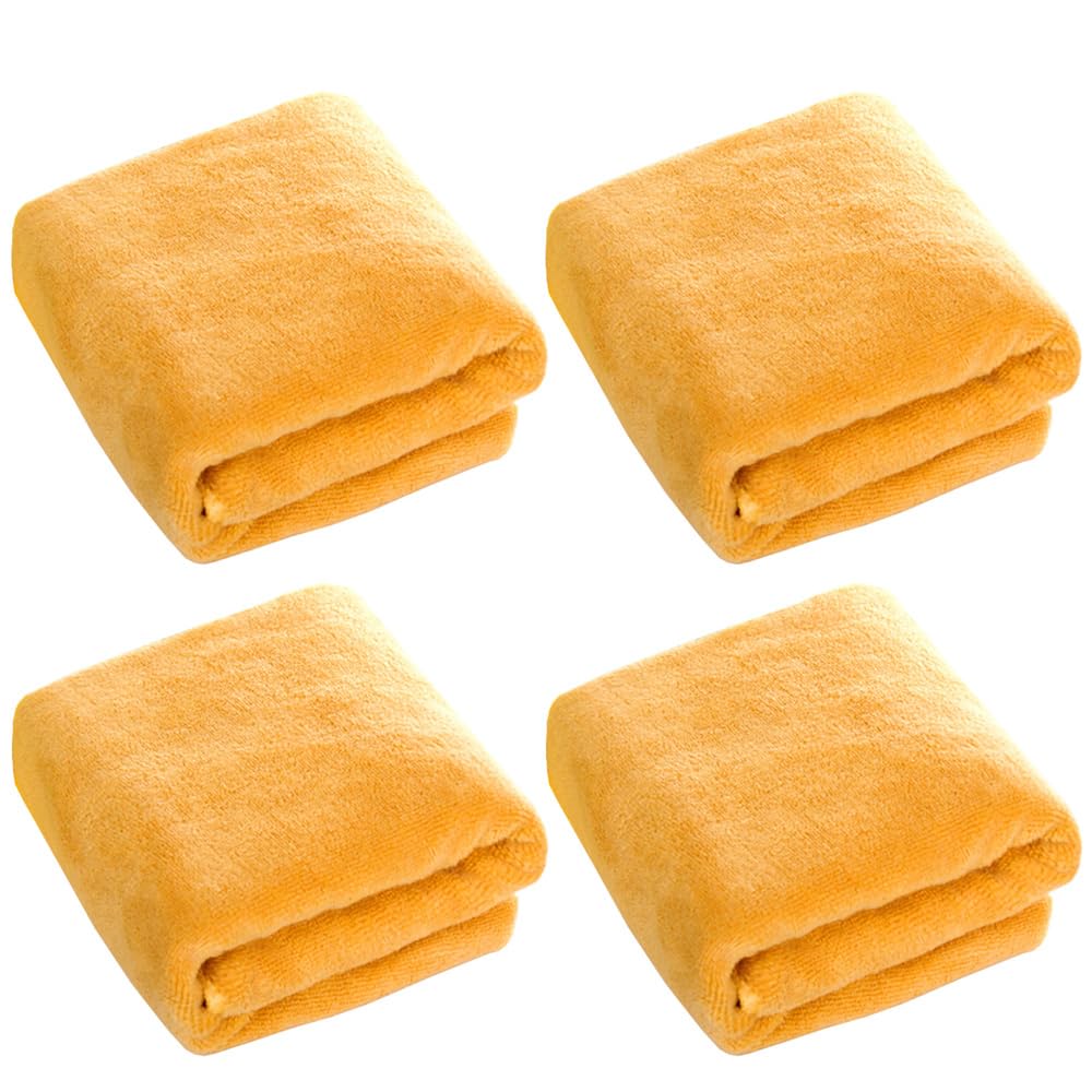 MOCNT 4 X Microfibre Towel 450GSM Bath Towels Quick Dry Sport Absorbent Travel Towel Microfibre Cloth Fast Drying Car Cleaning Towel Swimming Camping Hiking 35cm x 35cm Yellow