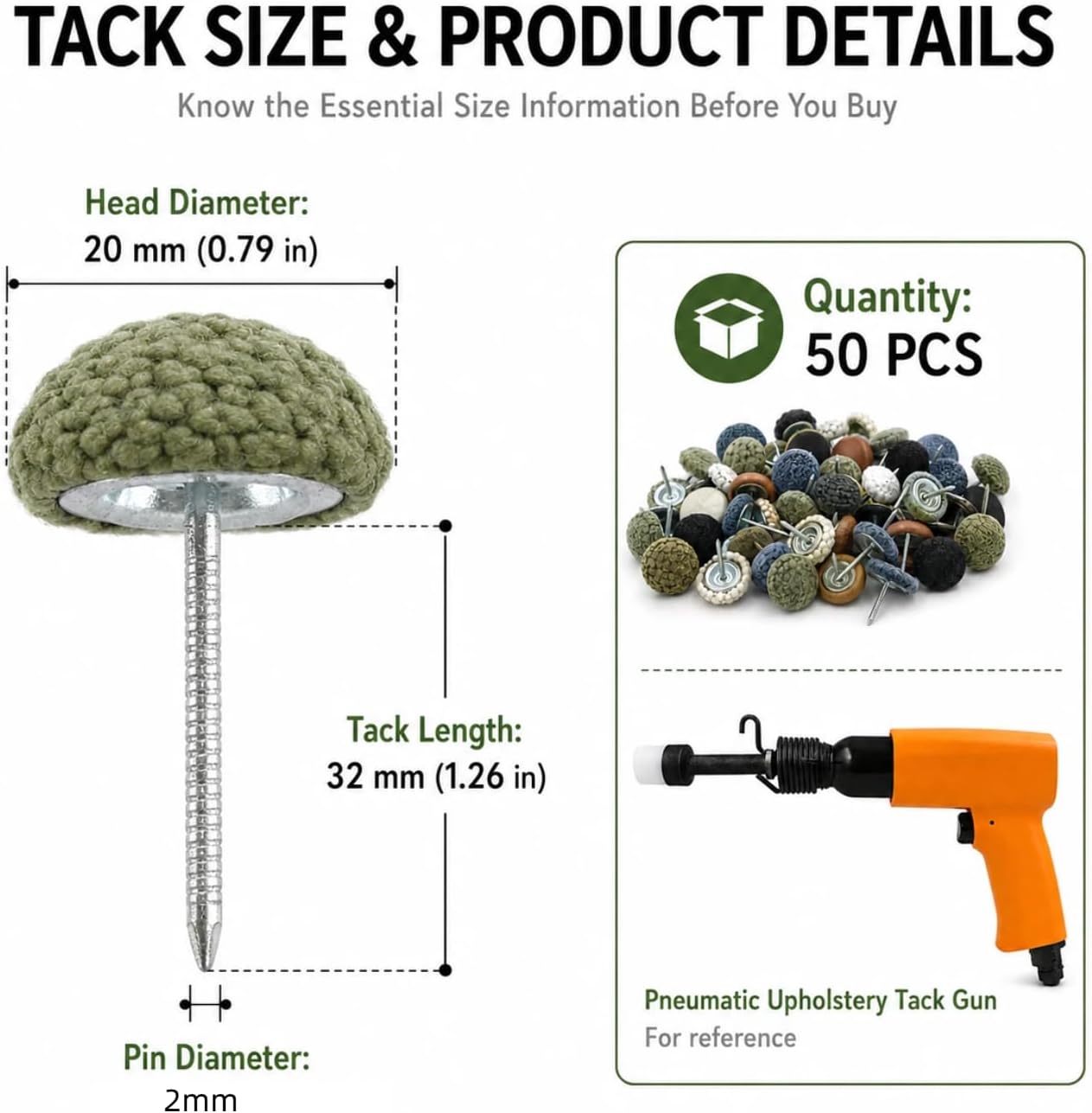 Pneumatic Upholstery Button Gun, Air Sofa Buckle Nailer, Tufting Fastener Tool for Furniture Headboard, 3/4-Inch Fabric Covered Nailer Kit with 50PCS Upholstery Button Nails