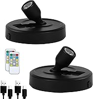 Vista 22 de Paquete de 2 focos LED para interiores, funciona con pilas, luces LED con control remoto, focos inalámbricos, luces de disco regulables