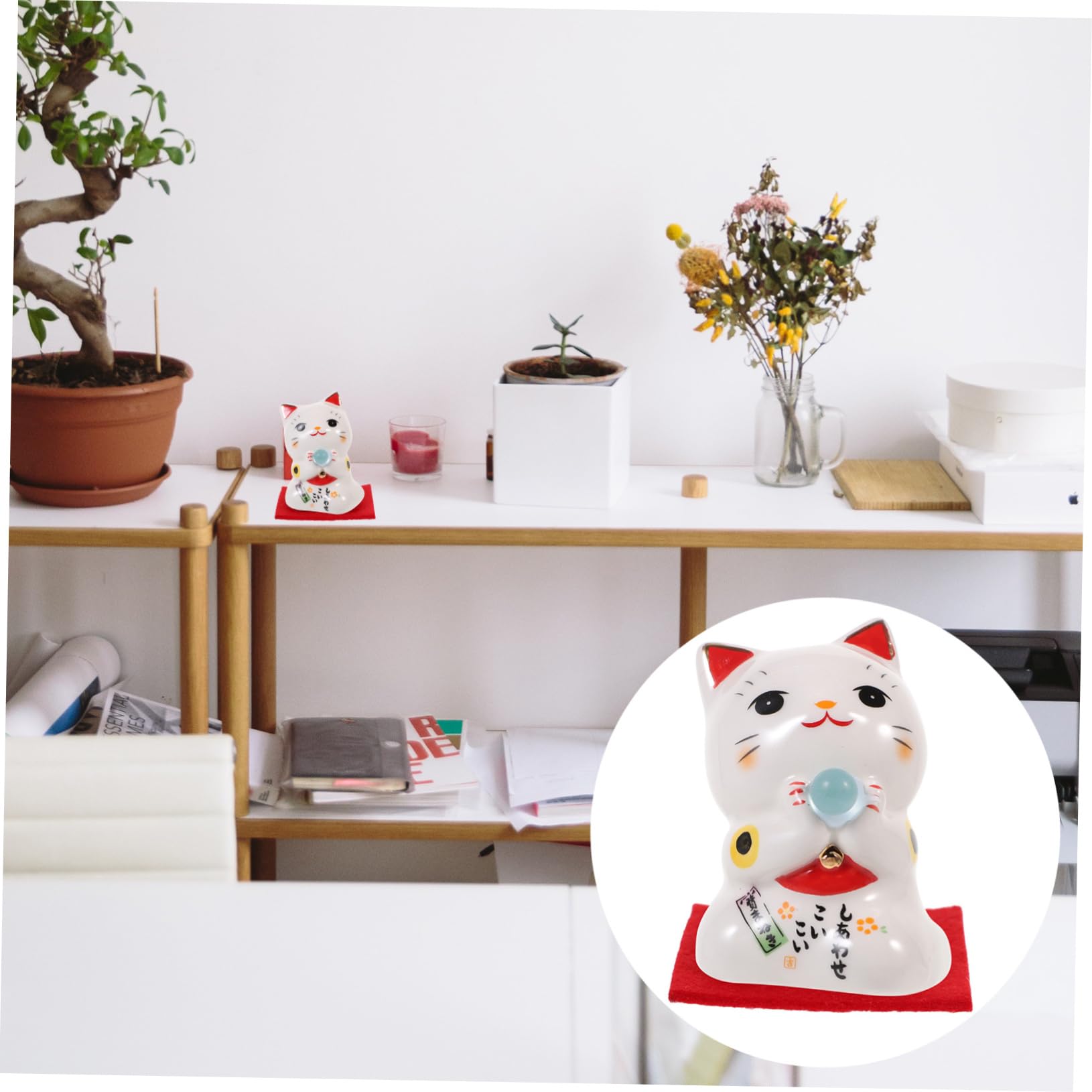 Alipis 5 Piezas Gato Suertudo Mini Maneki-Neko Dinero Gato Modelo Figura Decoración del Gato De La Fortuna Decoración Japonesa para El Hogar Estatuillas De Miniaturas Auto Cerámica