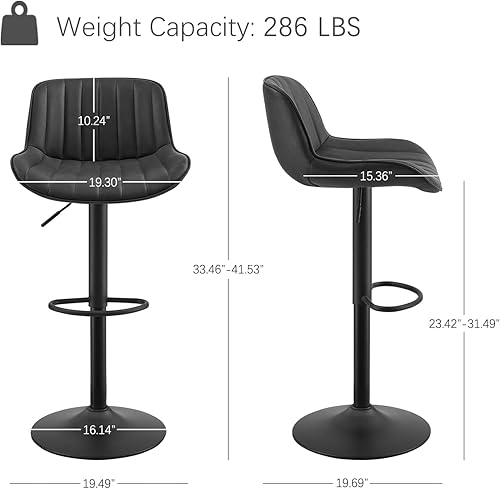 Miniatura 6 de Zouron Juego de 2 taburetes de bar giratorios, taburetes de bar ajustables de altura de mostrador con respaldo alto, taburetes de bar de piel