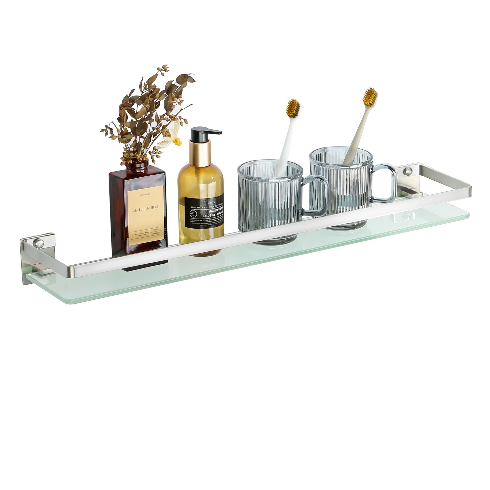 SAYAYO Bathroom Shelf 60CM Tempered Glass Shelf Wall Mounted with Large Capacity Shower Storage with SUS304 Stainless Steel Brushed Rail