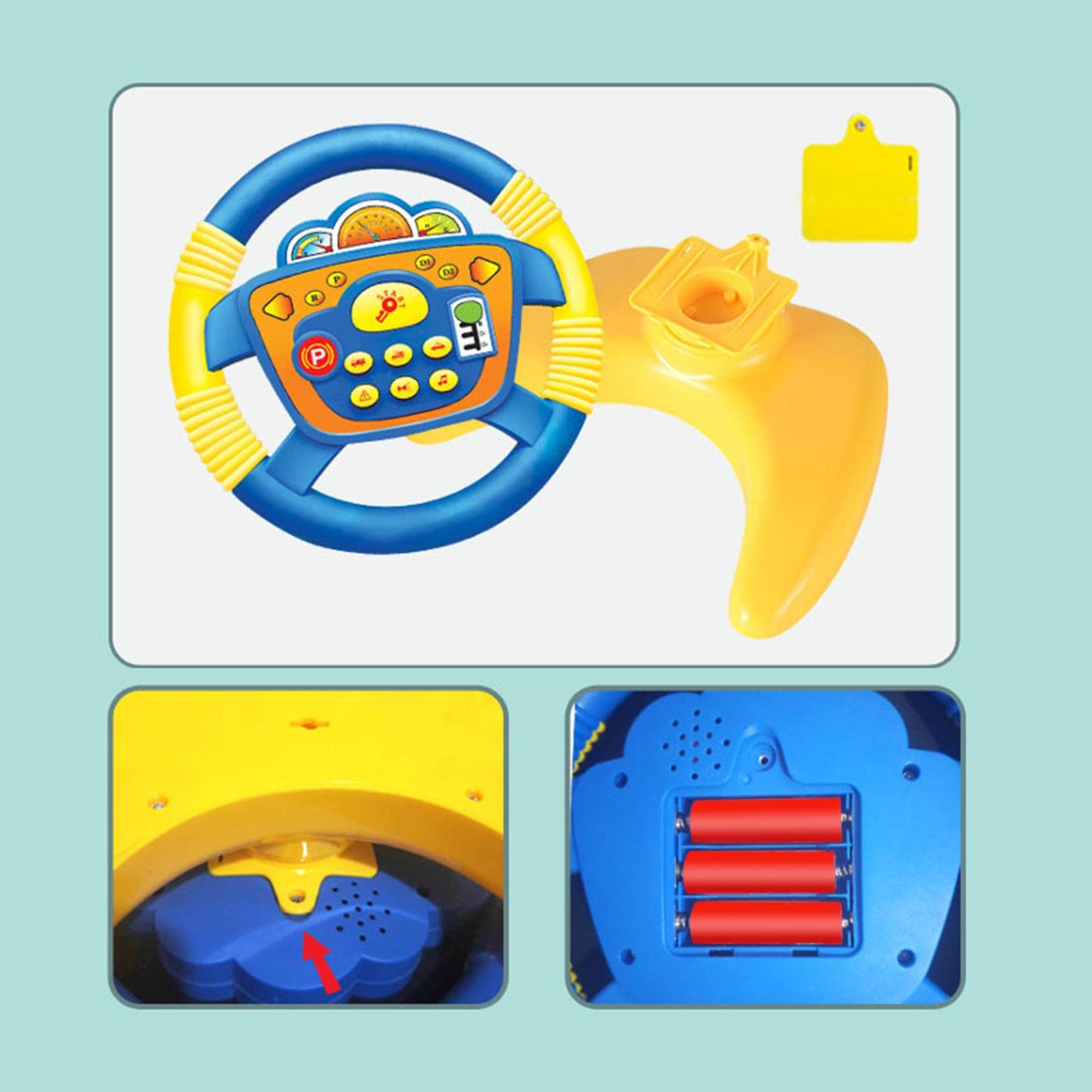Volante de Juguete Infantil Volante Interactivo Educativo con Tablero Y Funciones de Vehículo Música Dinámica Y Plástico Ventosa Y Base Estable,