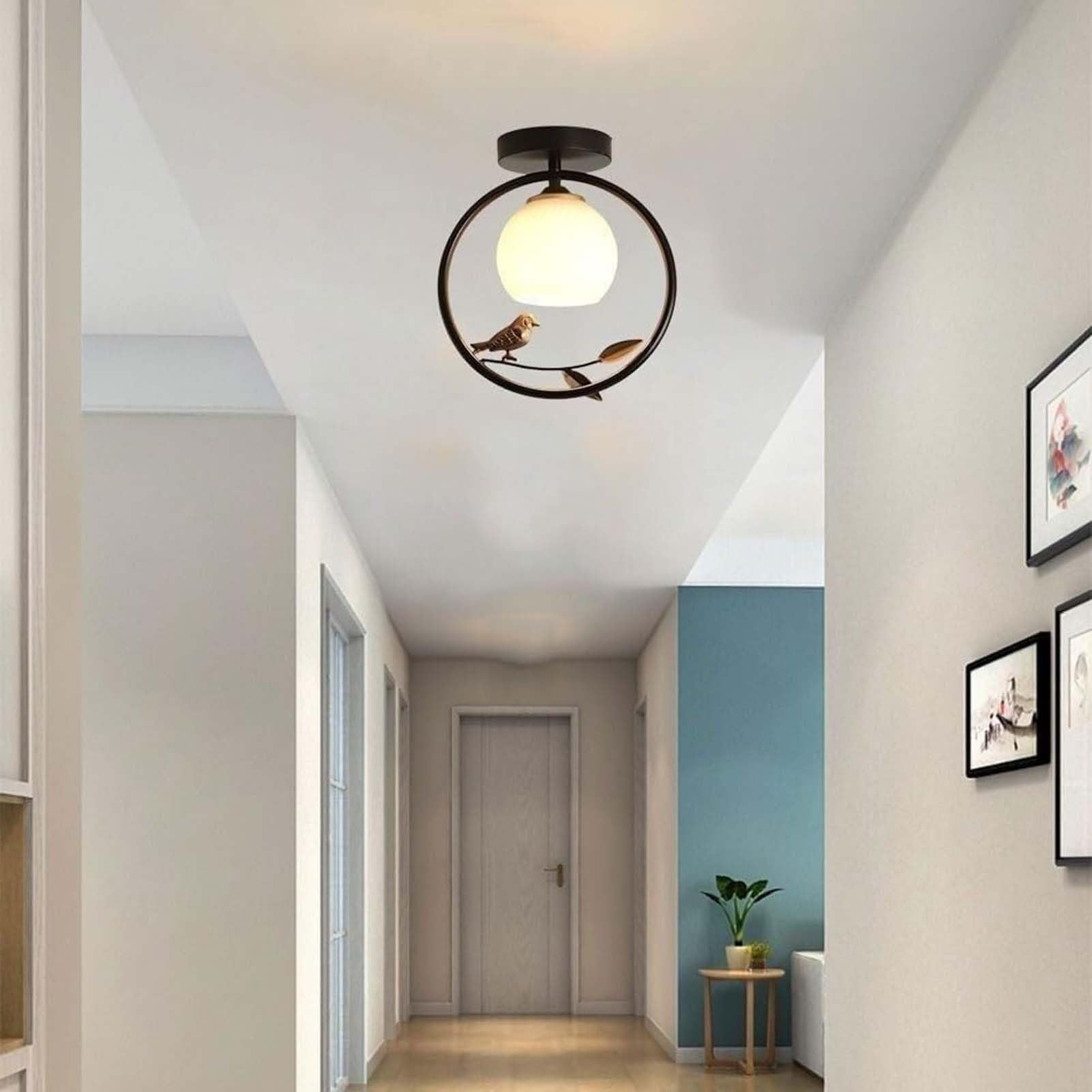 Lampa sufitowa do montażu podtynkowego – nowoczesny wzór ptaka ze szklanym kloszem kuli, idealna do przedpokoju, przedpokoju, sypialni, stylowa oprawa oświetleniowa do domu