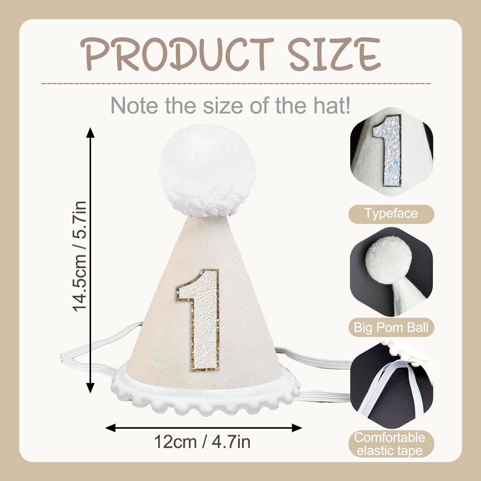 QIUJALE Boho 1st Birthday Hat for for Girls Boys, First Birthday Celebration Hat for Party Decorations (Beige)