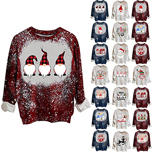 Sweatshirt for Women Chirstmas Print Crewneck Fall and Winter Long Sleeve Loose Casual Tee Tops Female Pullover (01 Blue, M)