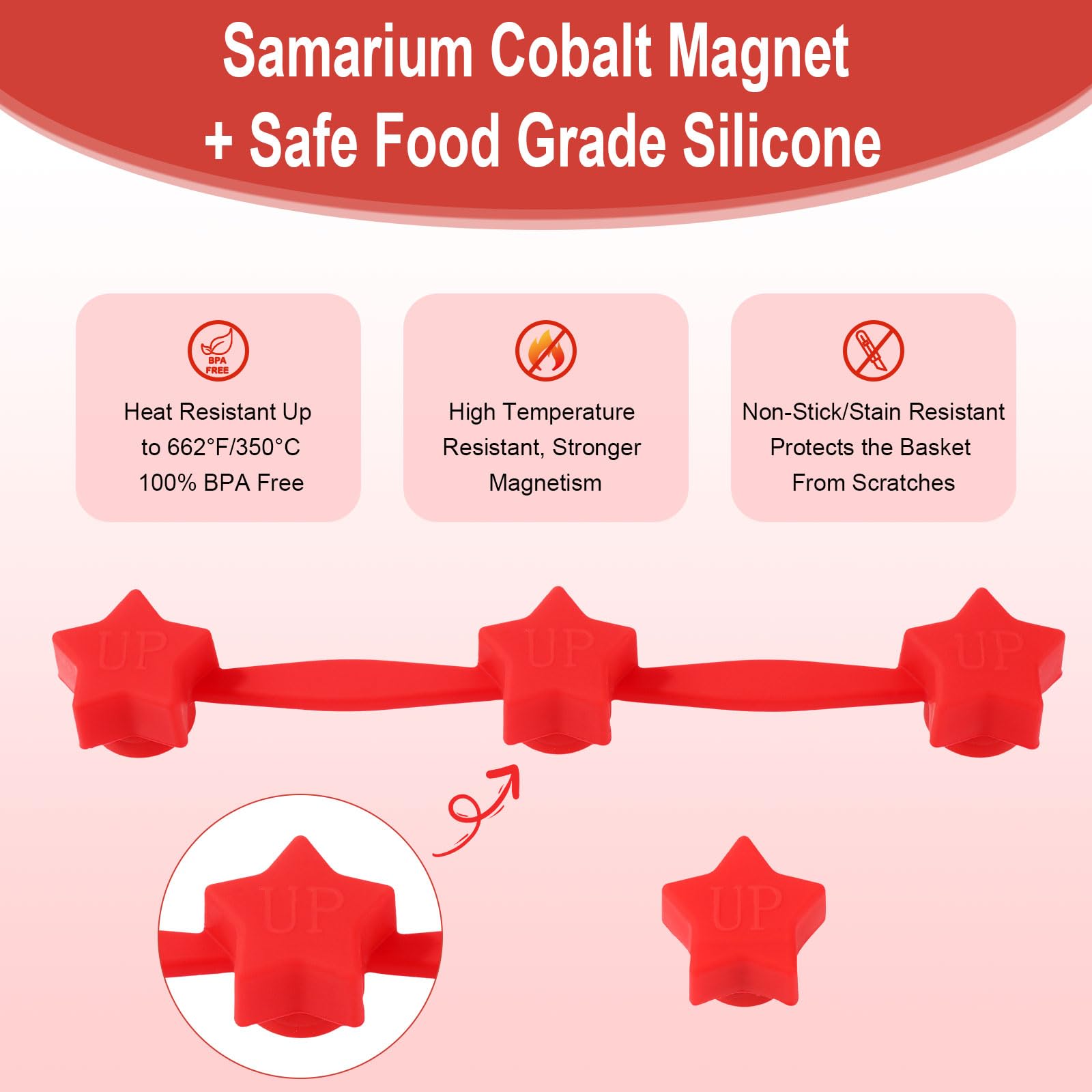 4 Set Magnetische Silikon Halter Für Airfryer - Backpapier Halterung Blütenform Rot/Schwarz