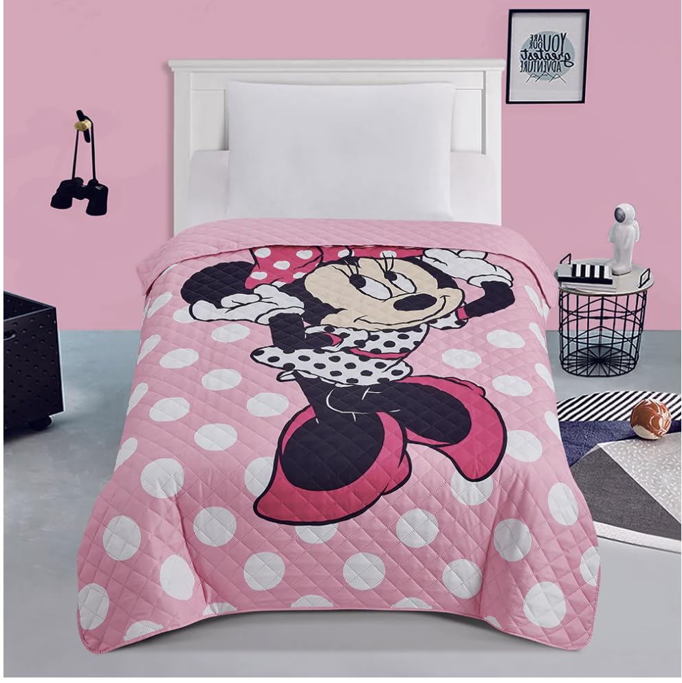 Jay Franco Minnie Mouse 2 Cute Twin Quilted Bedspread Only, Pink
