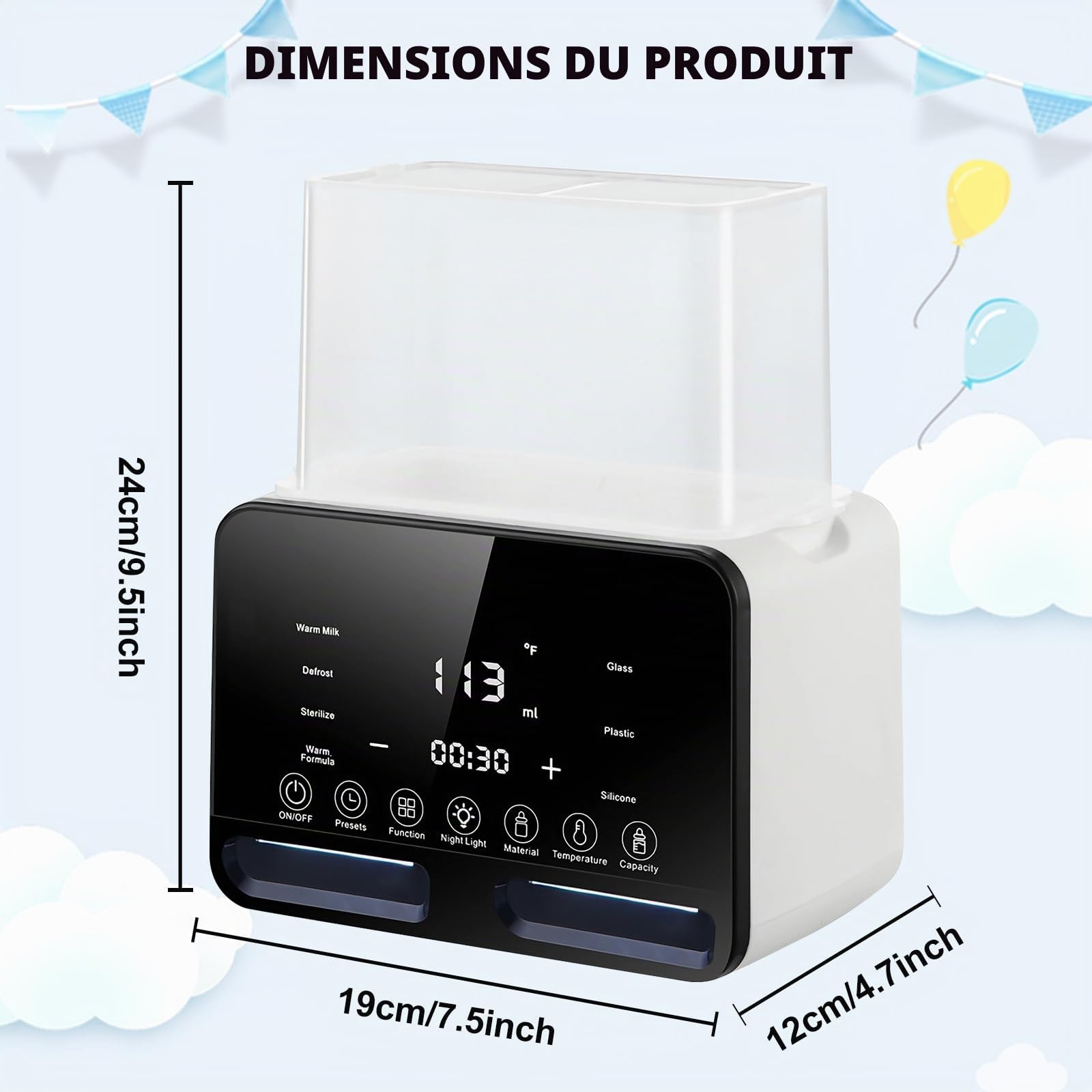 Chauffe-biberon 11 en 1 pour bébé, avec stérilisateur à vapeur, décongélation, minuterie, affichage de la température en temps réel et fonction de maintien au chaud, chauffe-lait maternel avec écran