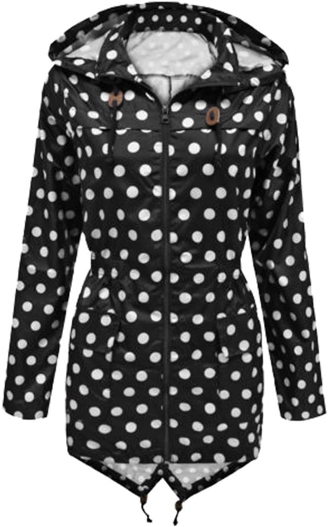 Black-White Polka Dot UK 14 - US10 - GG Women's Niko Polka Dot Parka Rain Ladies Jacket Coat