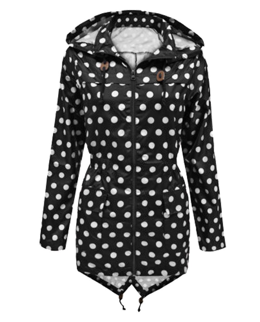 Black-White Polka Dot UK 14 - US10 - GG Women's Niko Polka Dot Parka Rain Ladies Jacket Coat